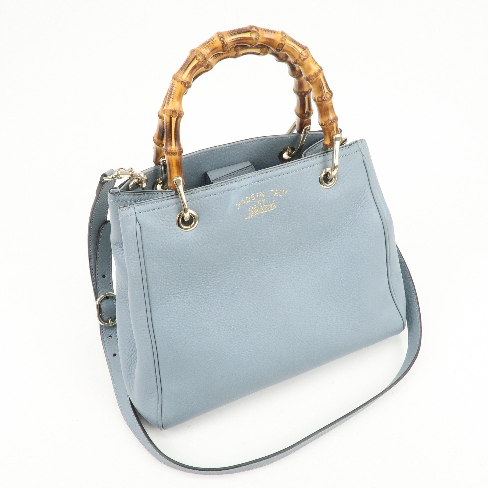 GUCCI Bamboo Leather 2Way Bag Hand Shoulder Bag Light Blue 336032