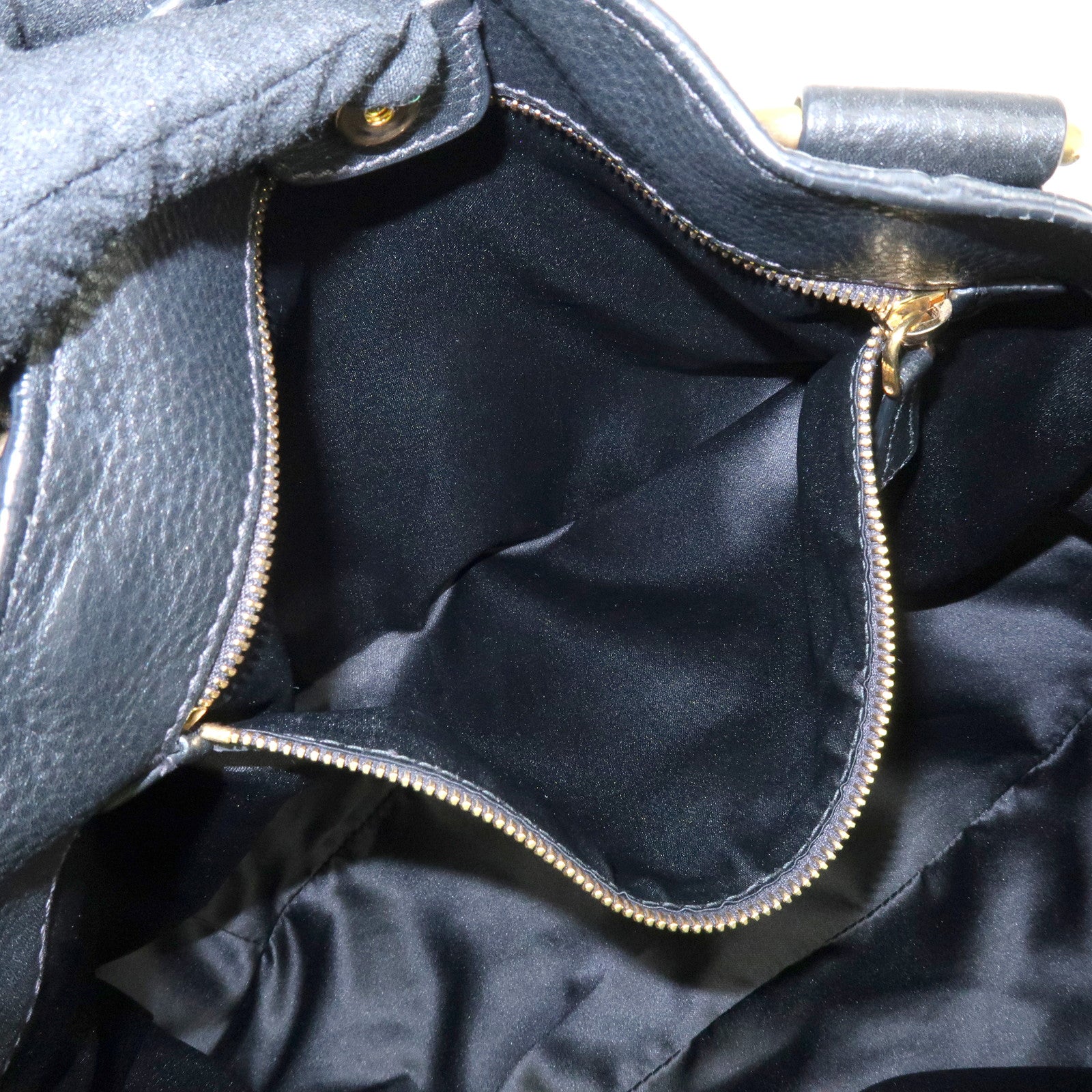 MIU MIU Logo Leather Tote Bag Shoulder Bag Black Gold