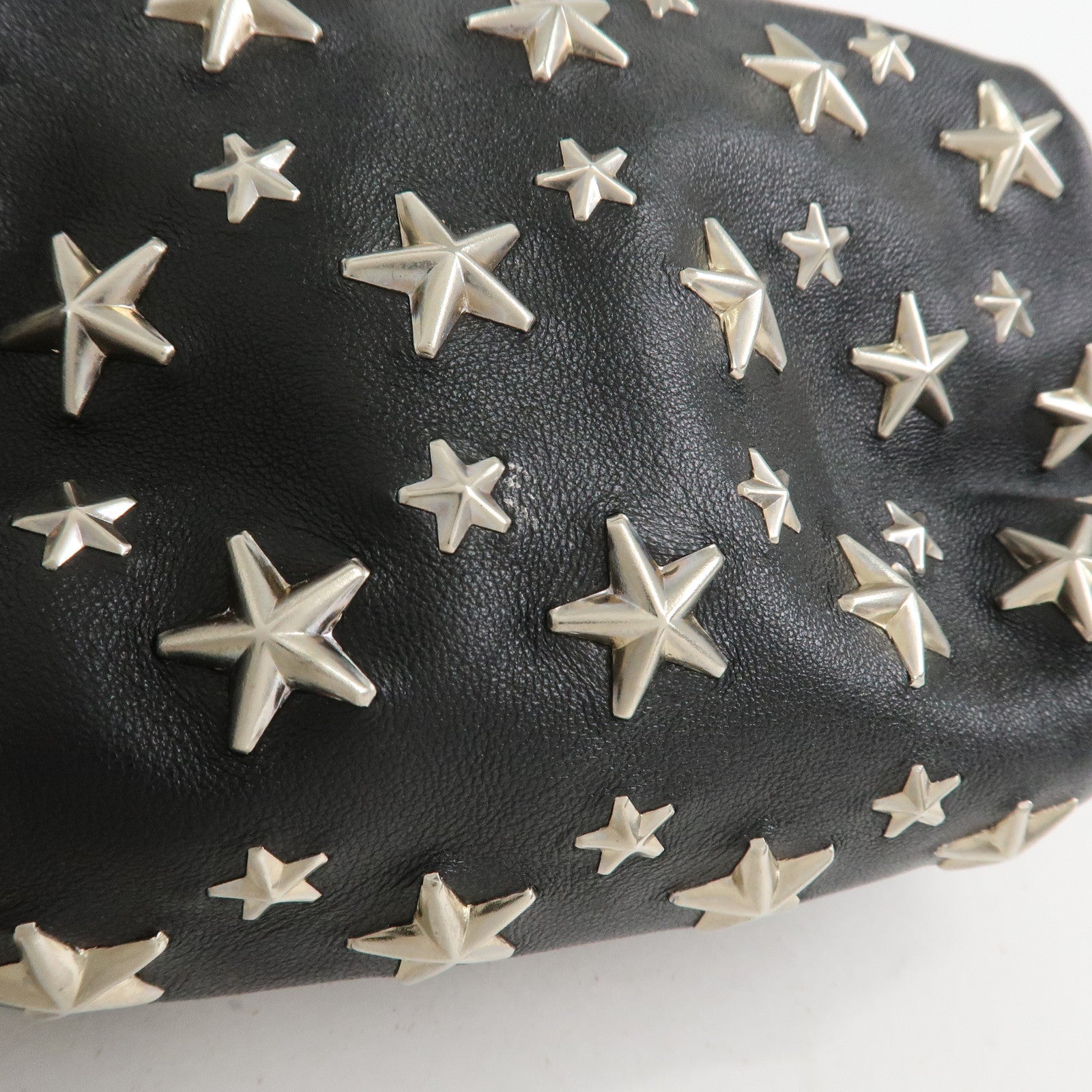 JIMMY CHOO Leather Star Studs Pouch Cosmetic Pouch Makeup Bag Black