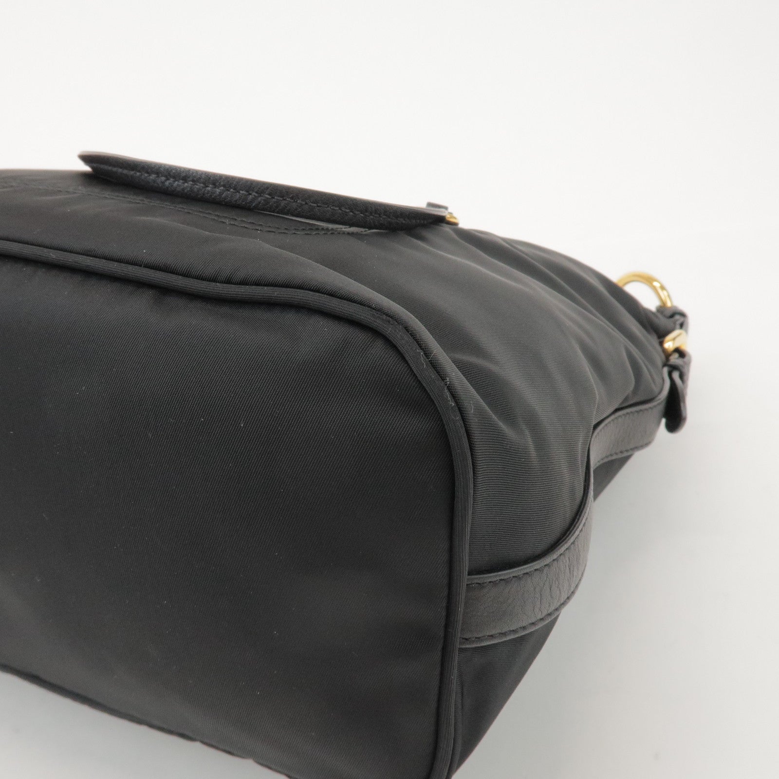PRADA Triangle Logo Nylon Leather Shoulder Bag Black
