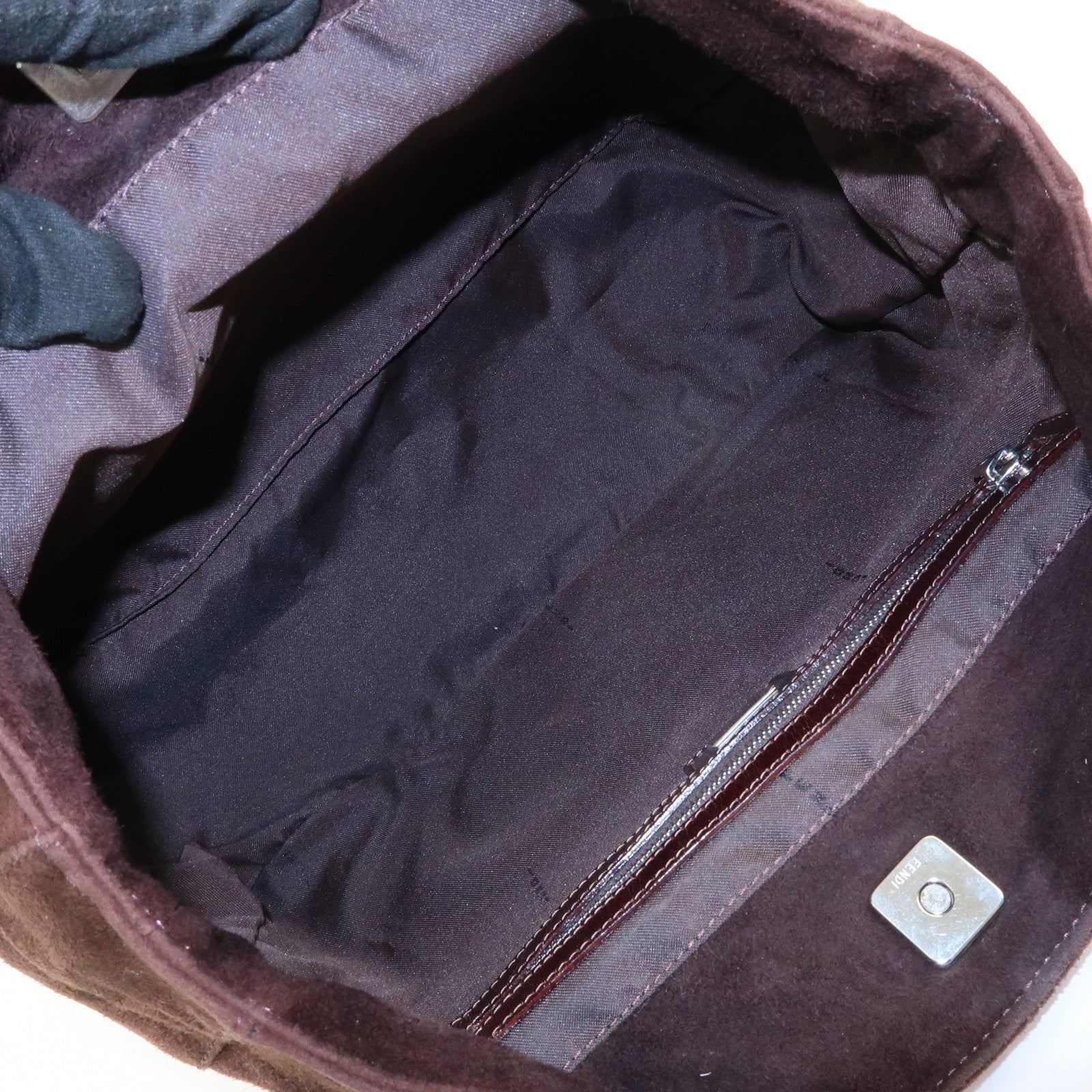 FENDI Suede Leather Tote Bag Hand Bag Brown 26329