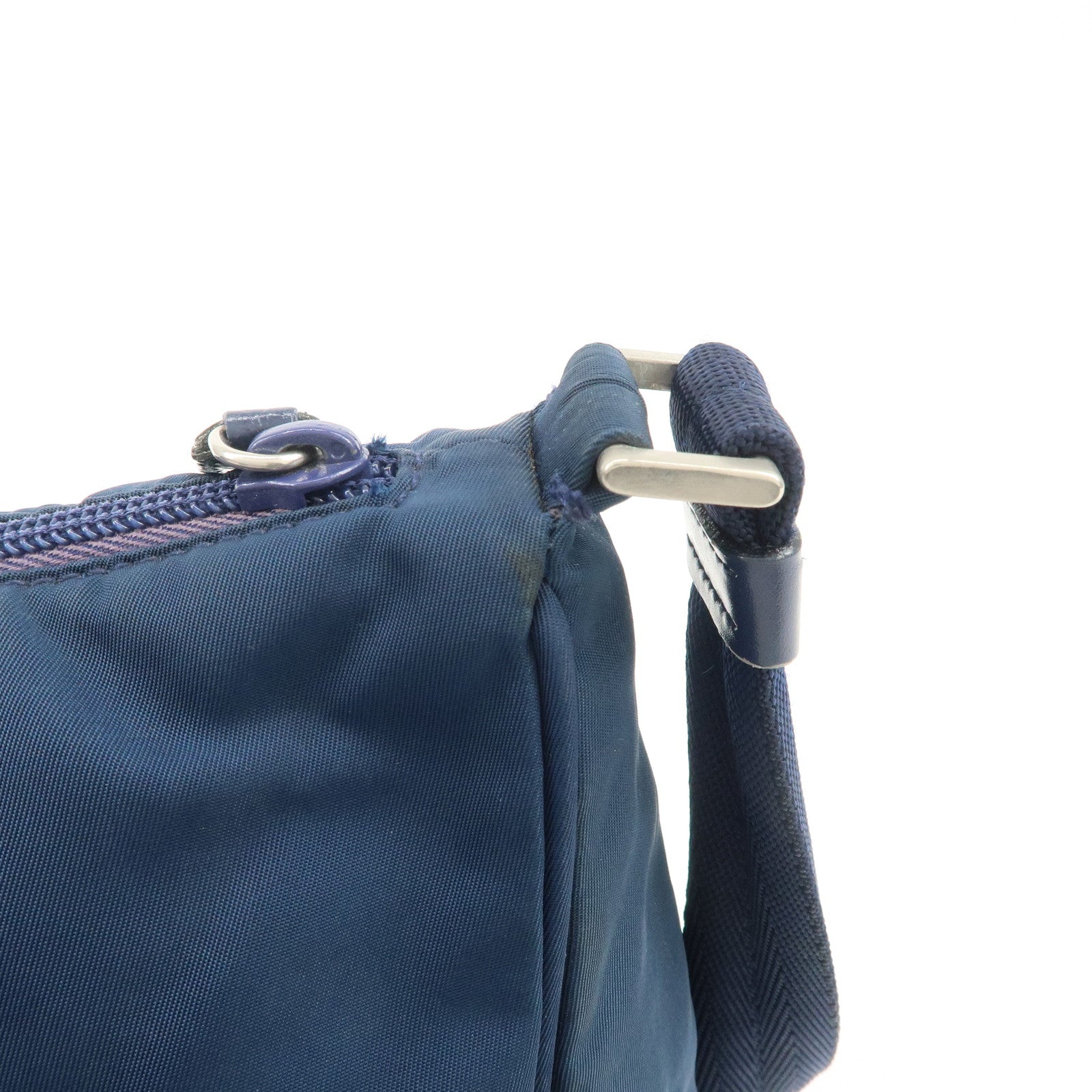 PRADA Triangle Logo Nylon Leather Shoulder Bag Crossbody Bag Navy