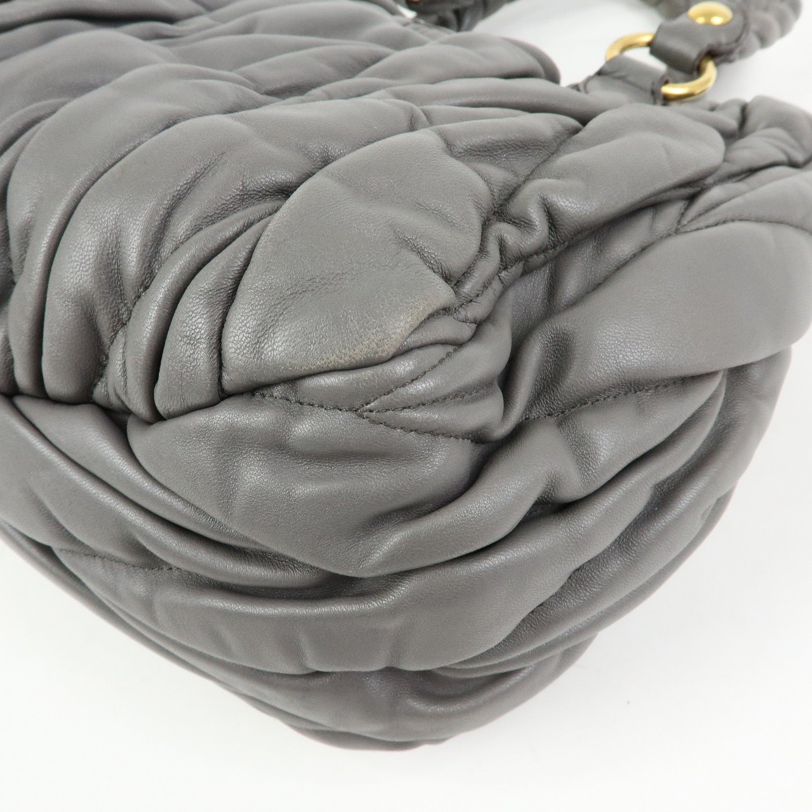 MIU MIU Matelasse Nappa Leather Hand Bag Gray RN0473