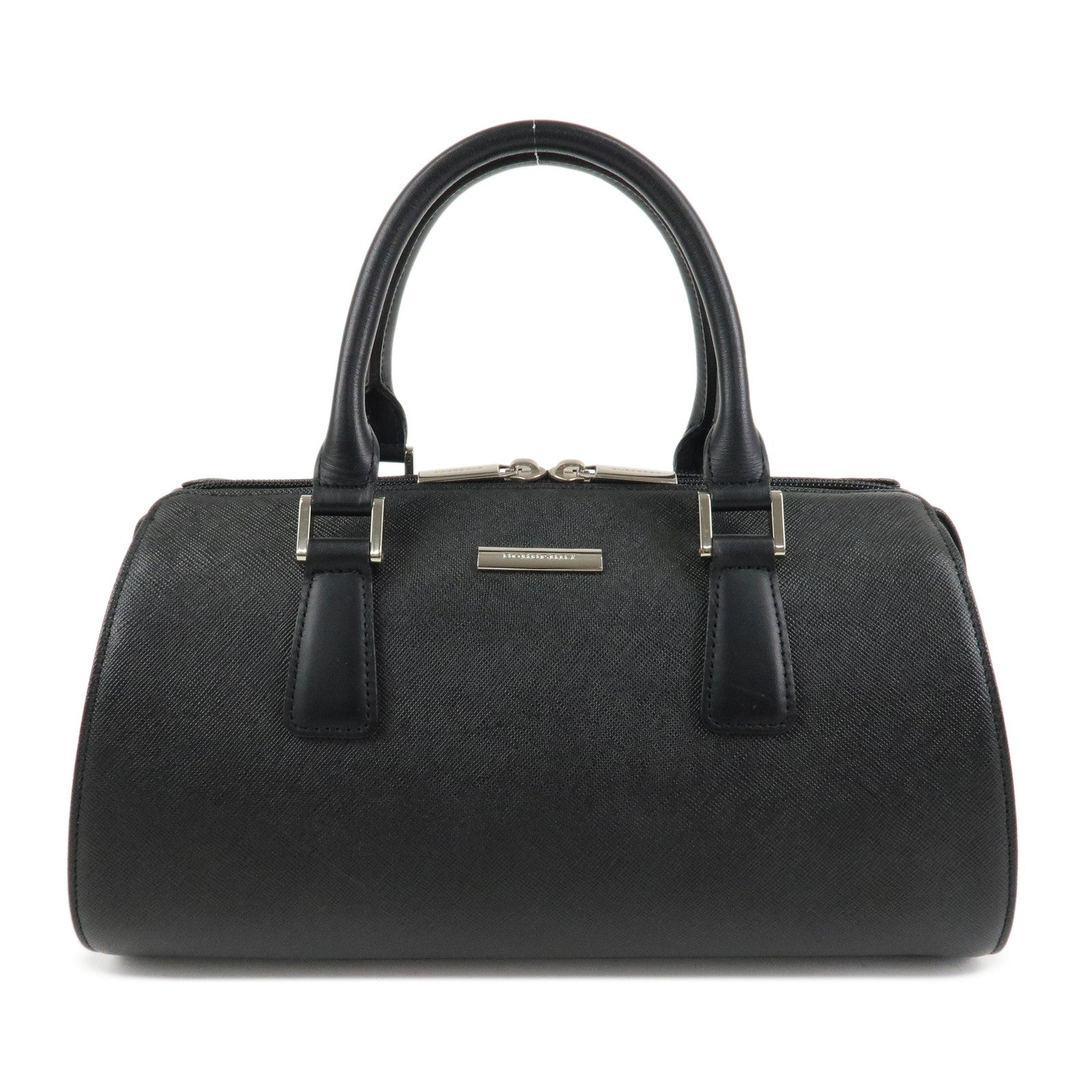 BURBERRY Leather Boston Bag Hand Bag Black Silver HDW Used
