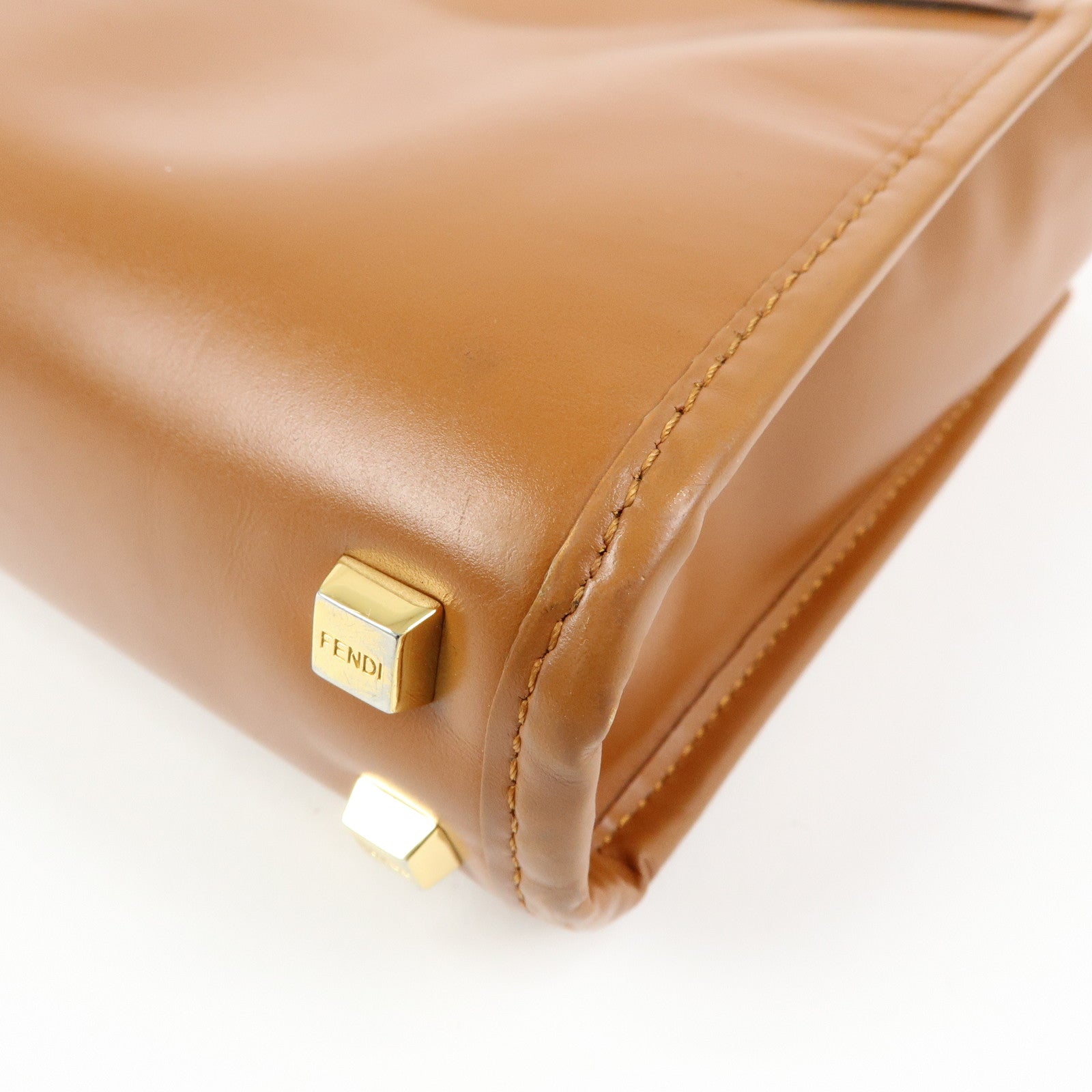 FENDI Leather Sunshine Shopper Small 2Way Hand Bag Brown 8BS092