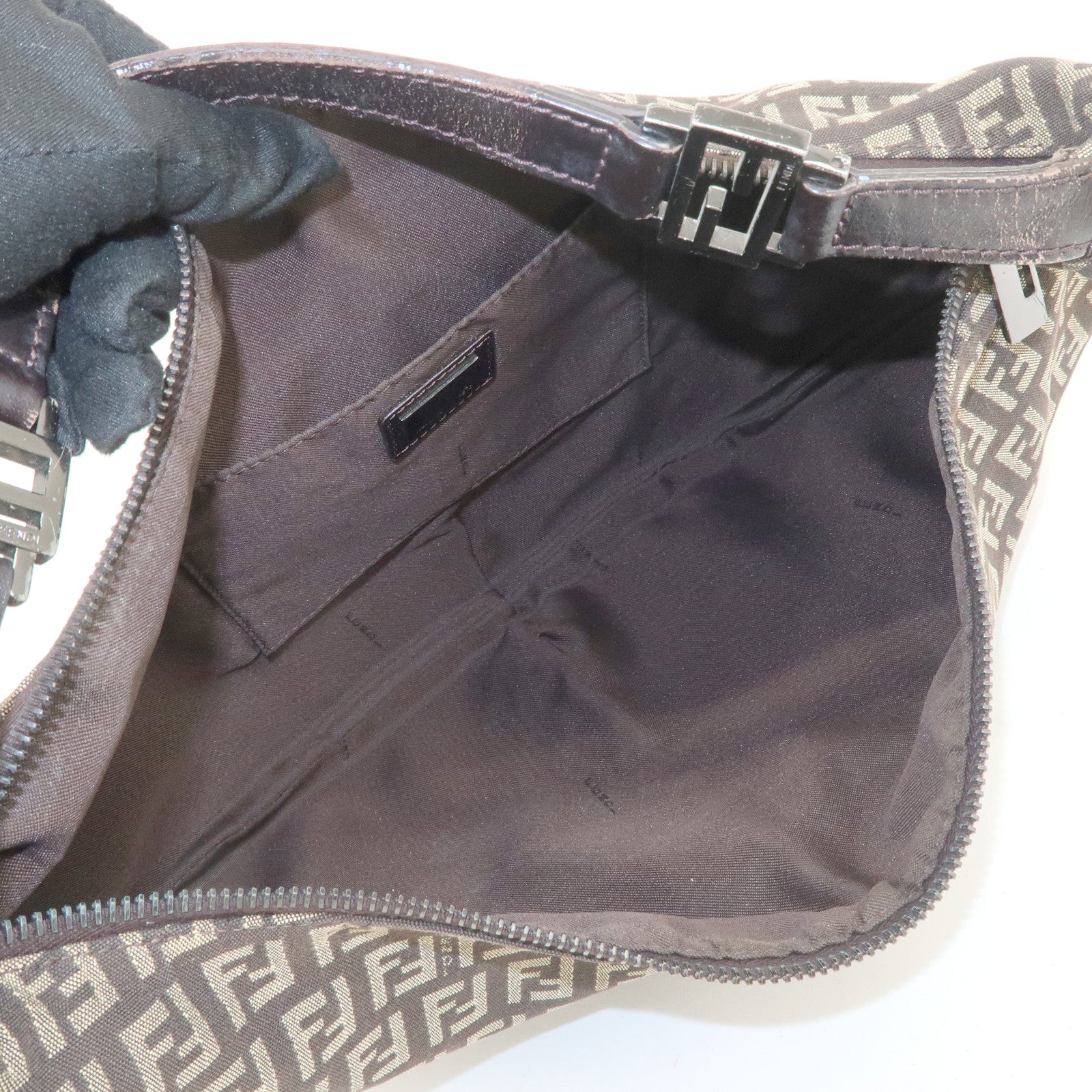 FENDI Zucchino Canvas Leather Hand Bag Shoulder Bag Brown 8BR441