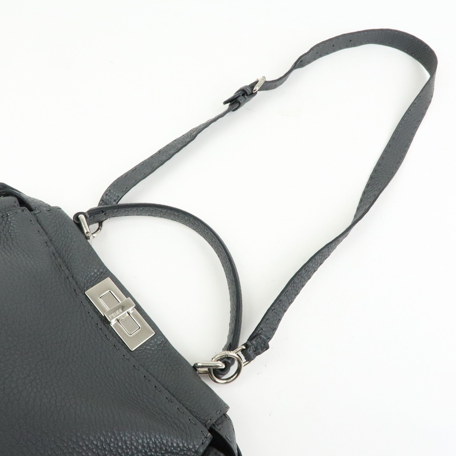 FENDI Peekaboo Selleria Leather 2Way Hand Shoulder Bag Gray 8BN290