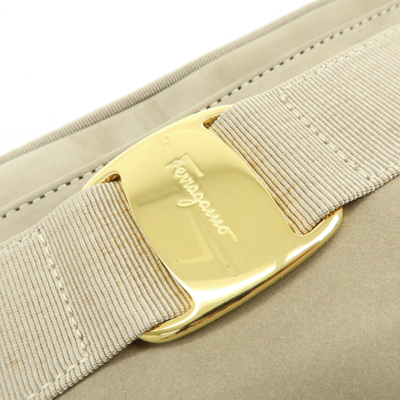 Ferragamo Vara Leather Shoulder Bag Crossbody Bag Greige