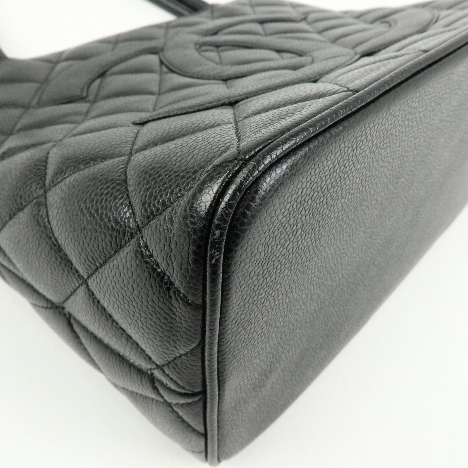 CHANEL Matelasse COCO Mark Caviarskin Medallion Tote Bag A01804