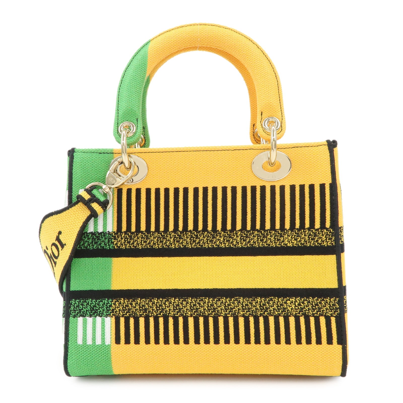 Christian Dior Canvas Lady D Lite 2Way Hand Bag Multicolor Yellow