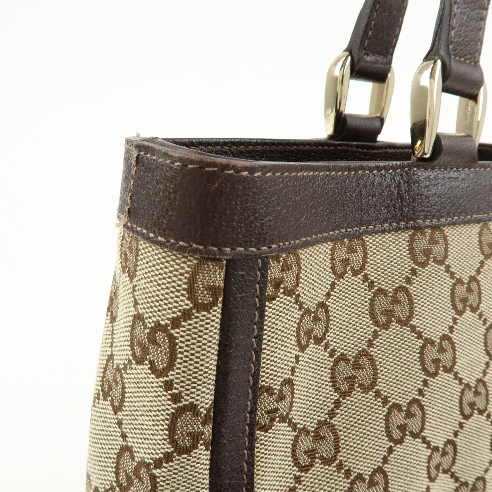 GUCCI GG Canvas Leather Tote Bag Shoulder Bag Beige Brown 170004