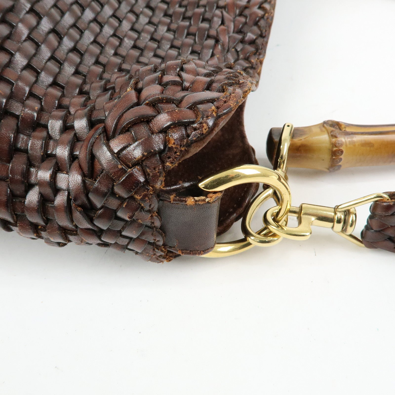 GUCCI Bamboo Leather 2Way Bag Hand Bag Shoulder Bag Brown 001.2404