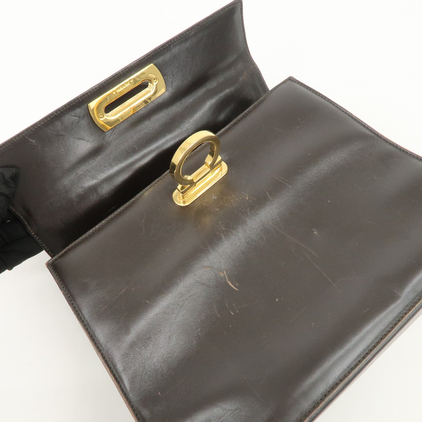 Ferragamo Gancini Leather 2Way Hand Bag Shoulder Bag Brown