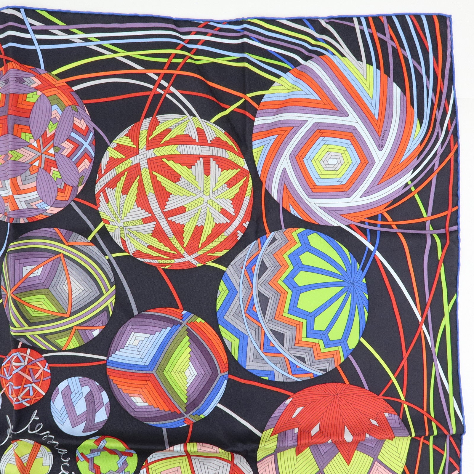 HERMES Carre 90 Silk 100% Scarf L'art du temari Black