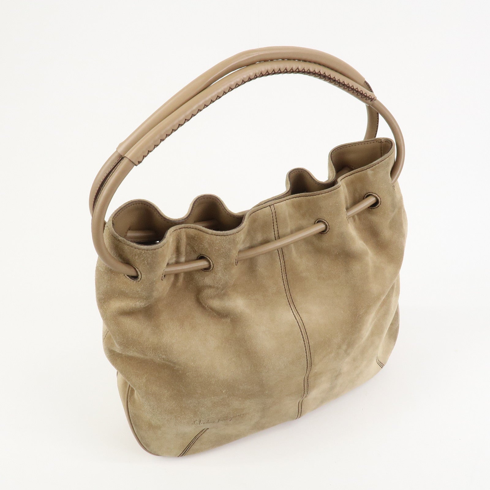 Ferragamo Suede Shoulder Bag Hand Bag Beige