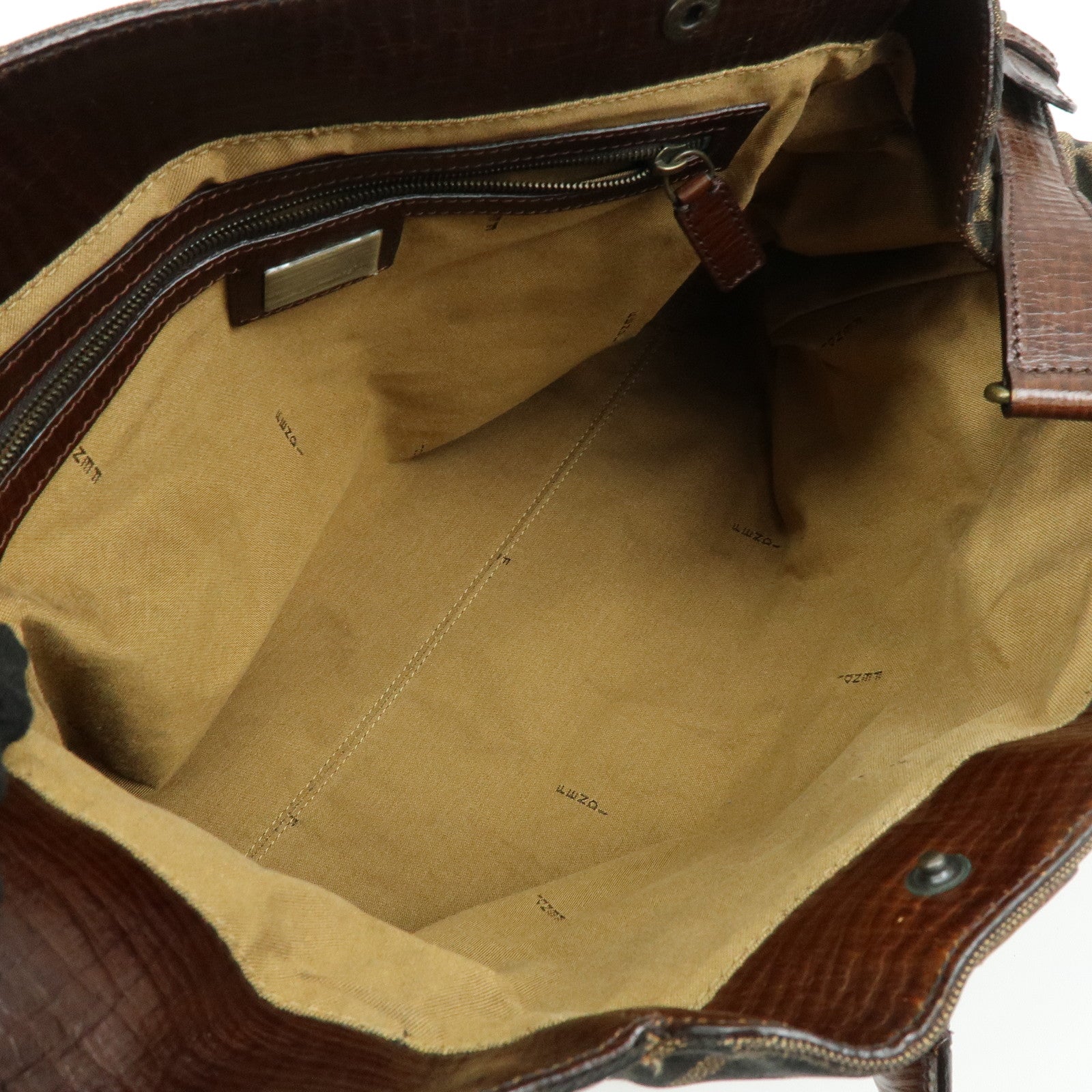 FENDI Zucca Ethnico Canvas Leather Tote Bag Shoulder Bag 8BN162