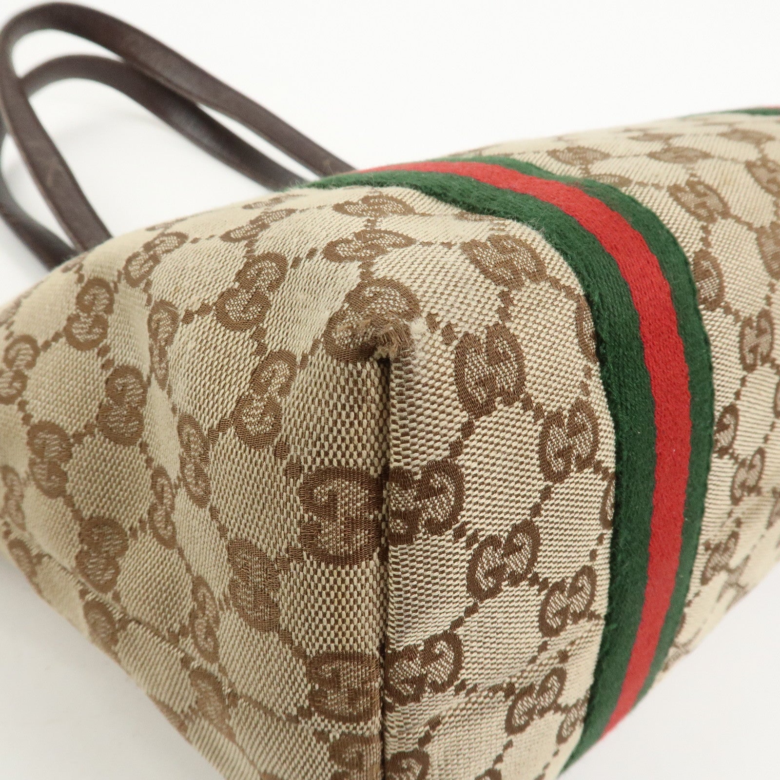 GUCCI Sherry GG Canvas Leather Tote Bag Hand Bag Brown 137396