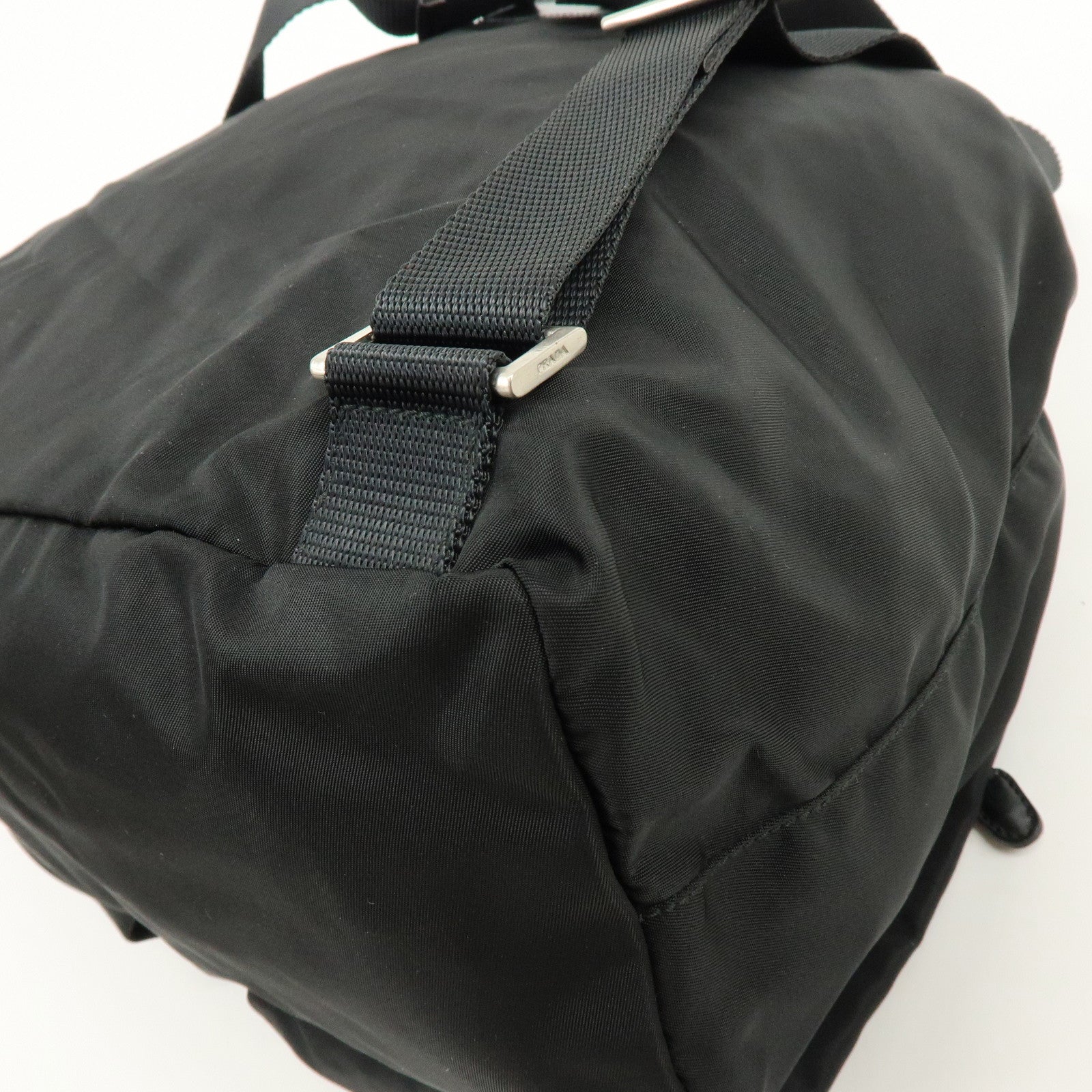 PRADA Logo Nylon Leather Back Pack Ruck Sack NERO Black 1BZ677
