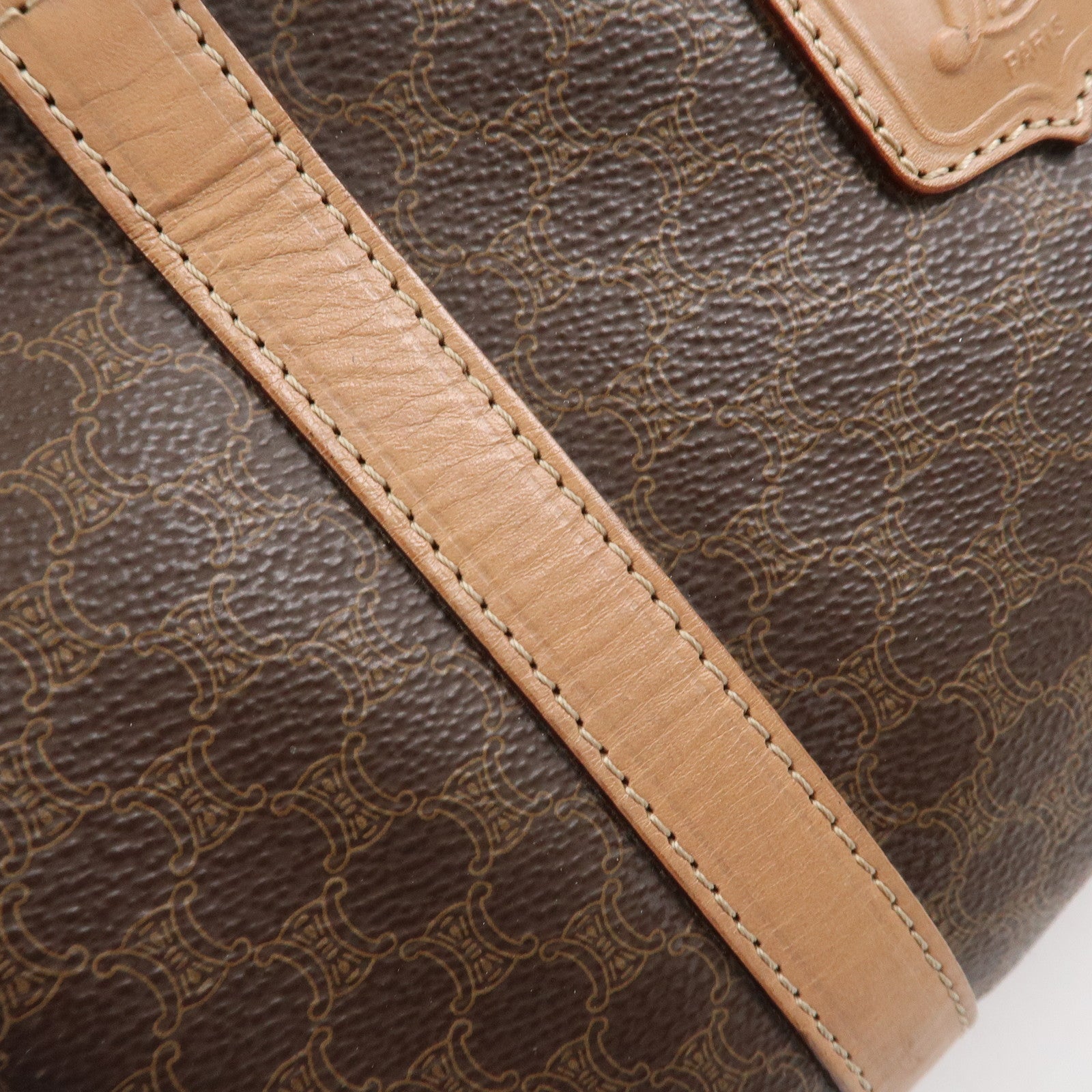 CELINE Macadam PVC Leather Boston Bag Hand Bag Brown