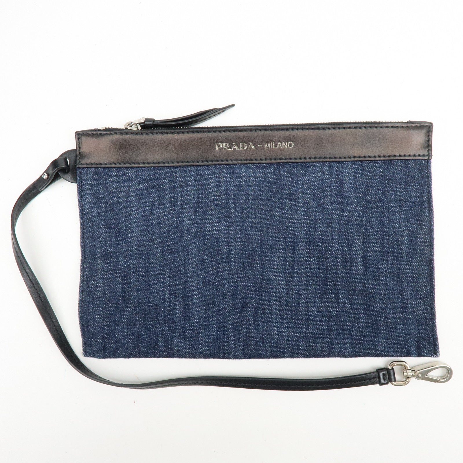 PRADA Logo Denim 2Way Bag Hand Bag Shoulder Bag Navy 1BG244