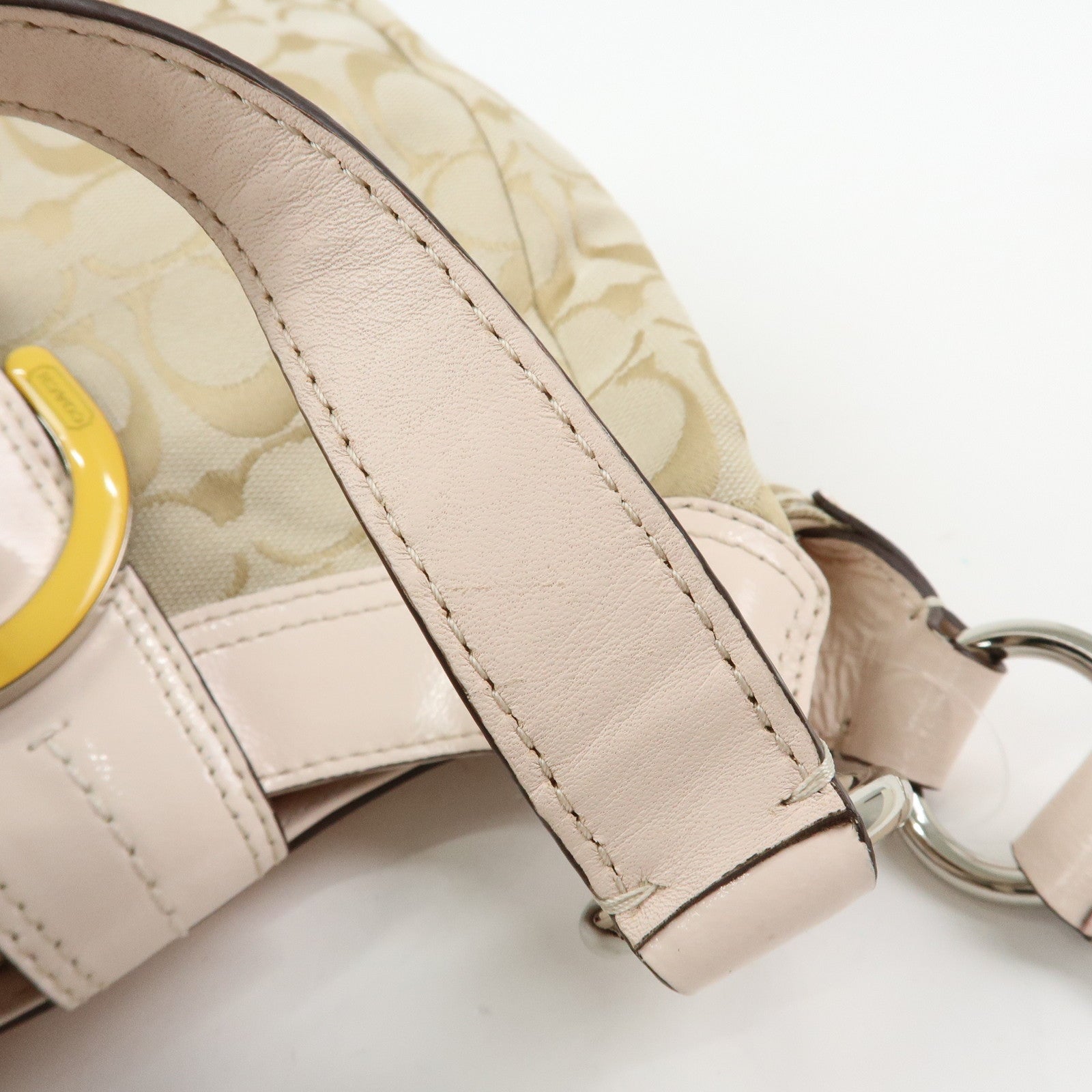 COACH Signature Canvas Patent Leather Hand Bag Beige