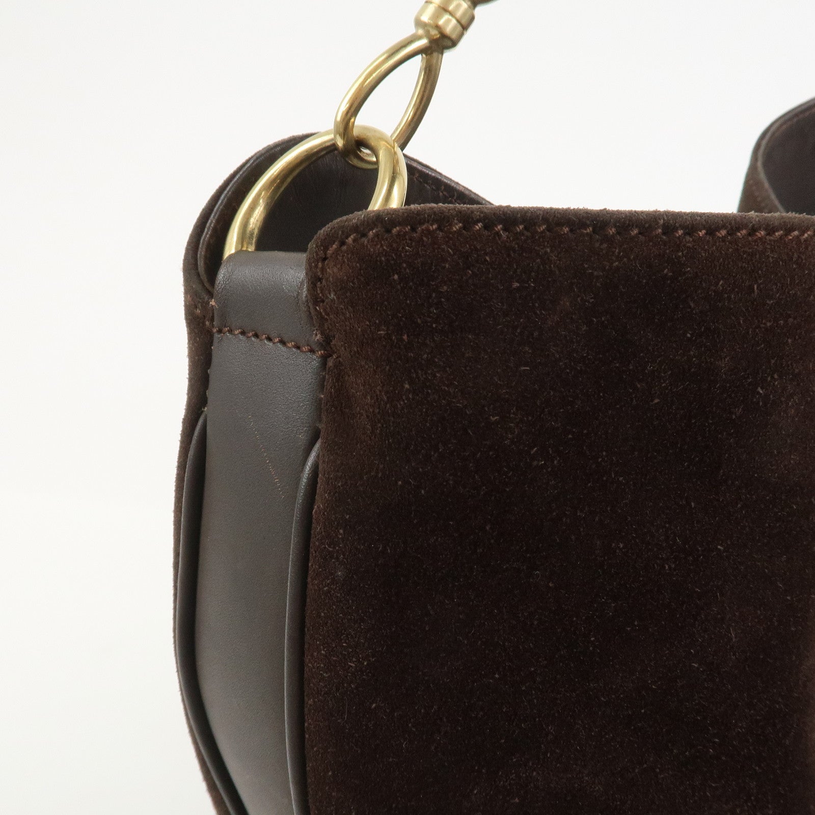 GUCCI Bamboo Suede 2WAY Bag Shoulder Bag Dark Brown 001.3754.1657