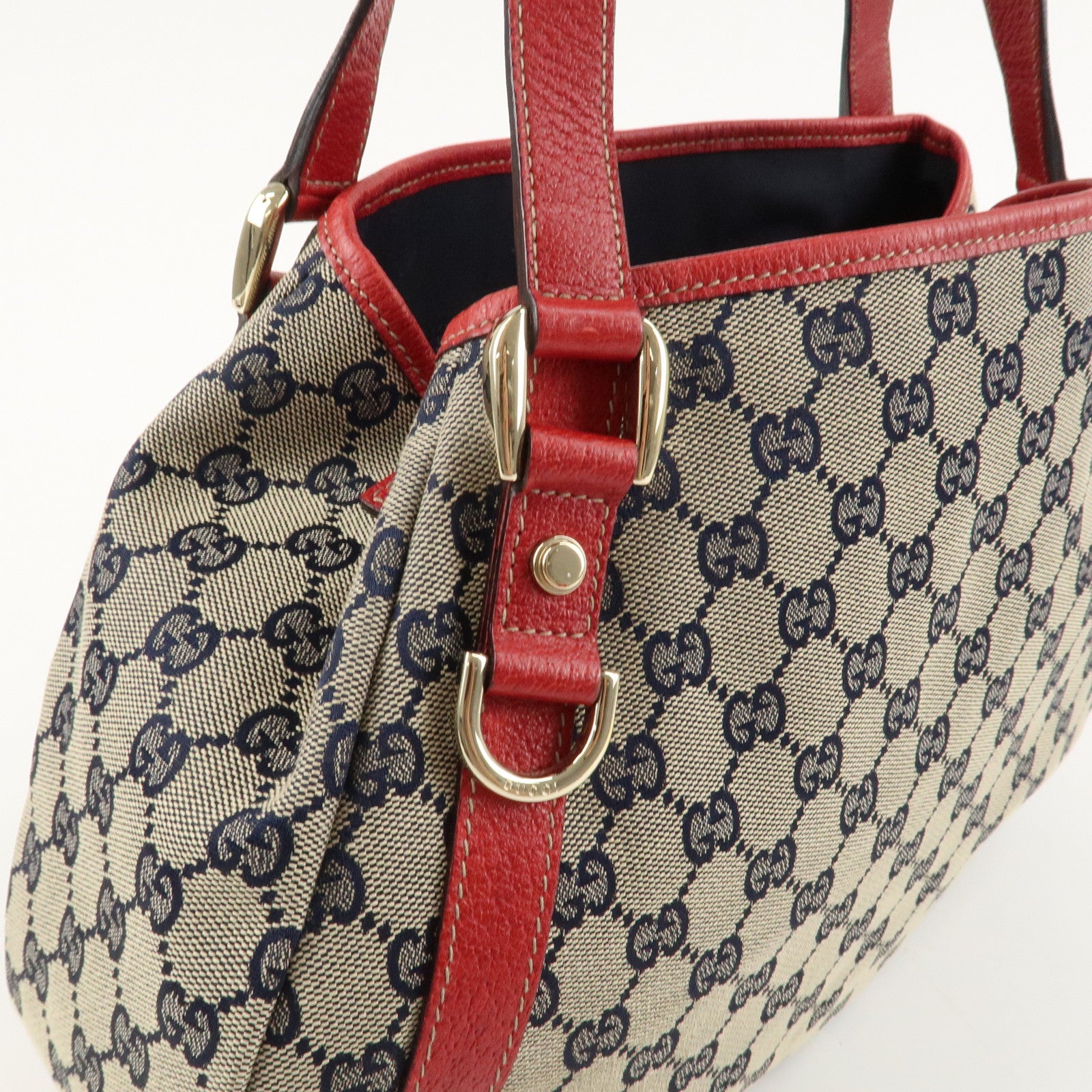 GUCCI Abbey GG Canvas Leather Tote Bag Shoulder Bag Navy Red 130736 Used