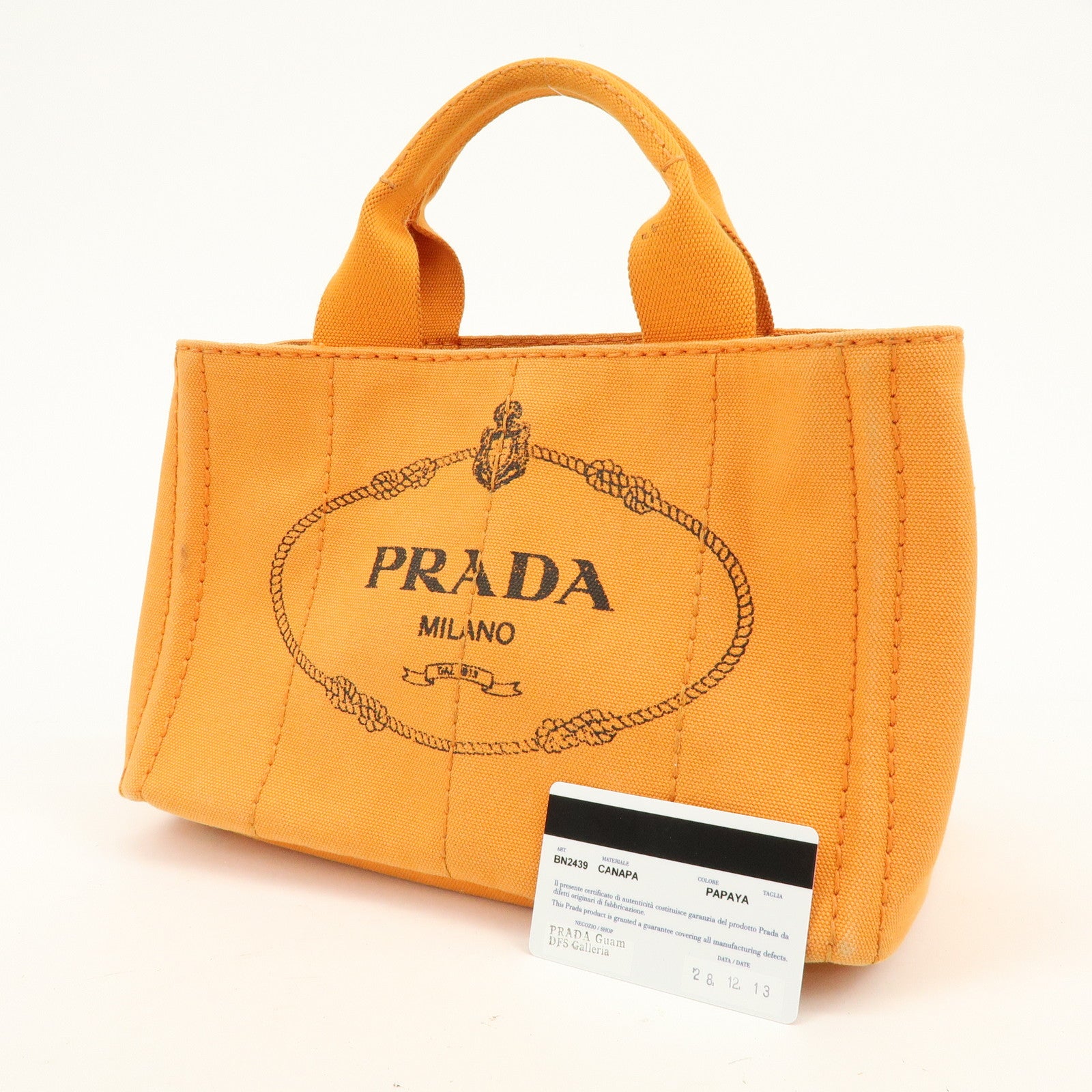 PRADA Canapa Mini Canvas Tote Bag Hand Bag BN2439 Orange
