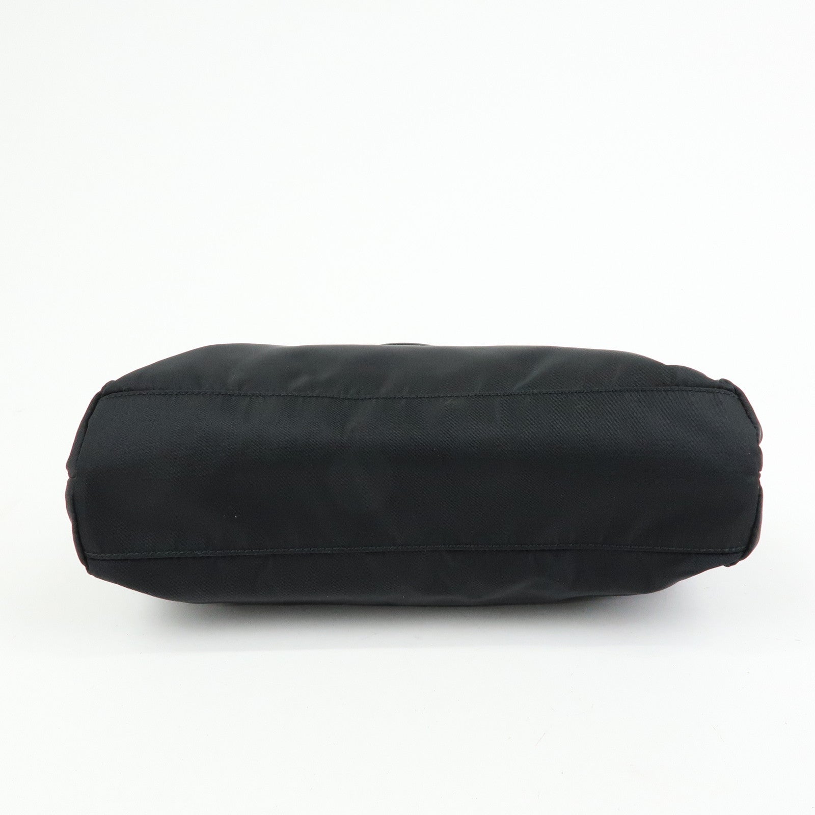 PRADA Triangle Logo Nylon Leather Tote Bag Hand Shoulder Bag Black