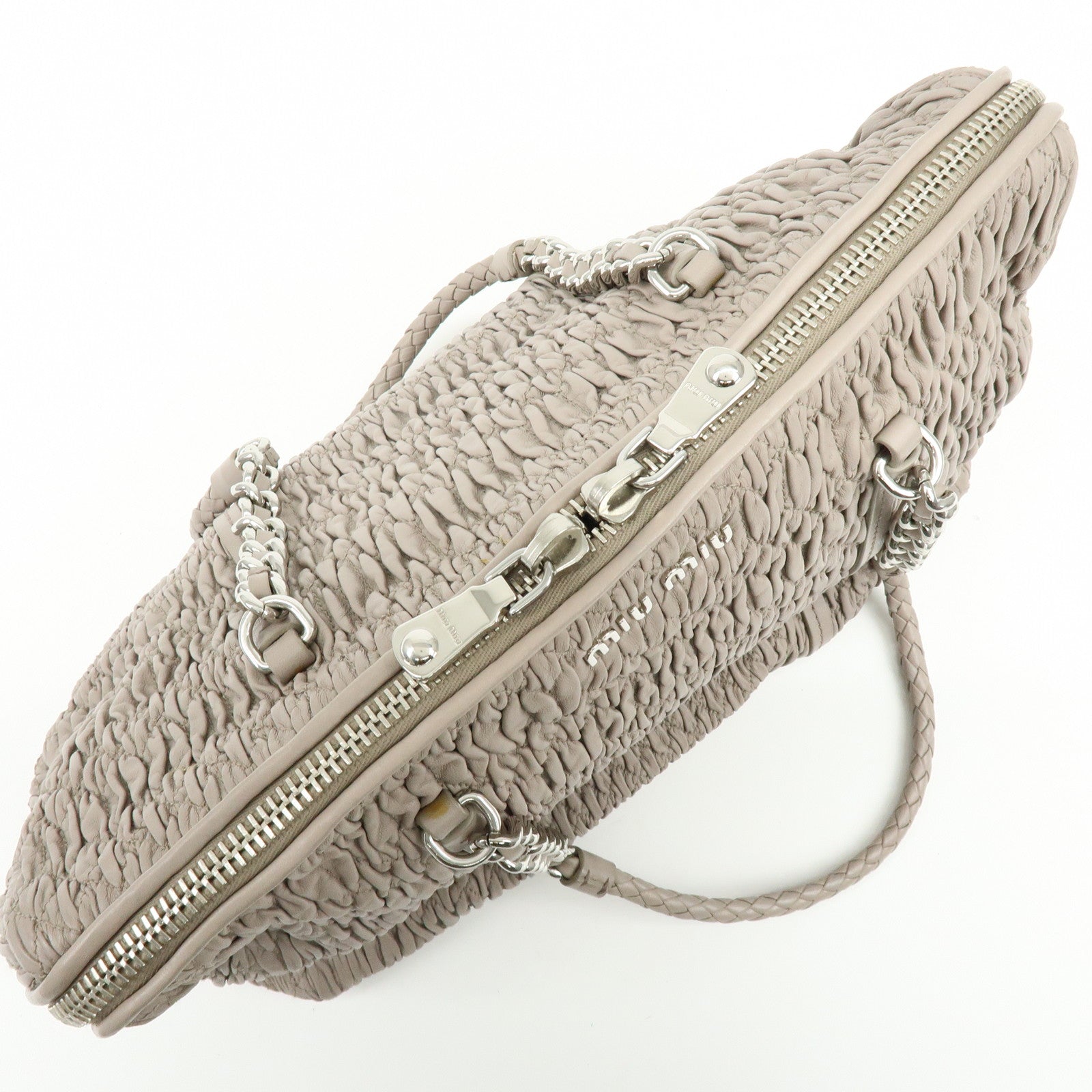 MIU MIU Matelasse Nappa Leather Tote Bag Shoulder Bag Gray