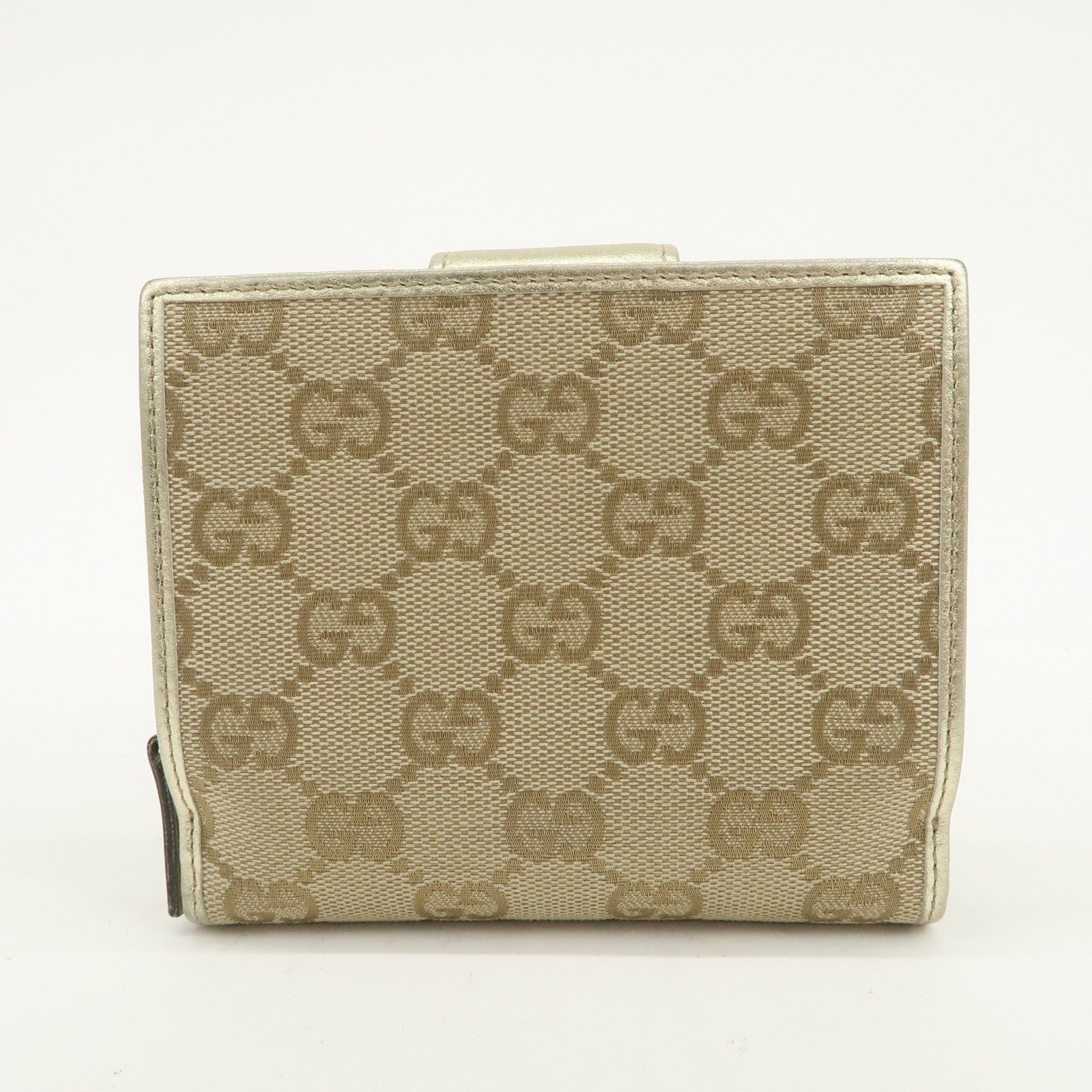 GUCCI Abbey GG Canvas Leather Bi-fold Wallet Beige Gold 154255