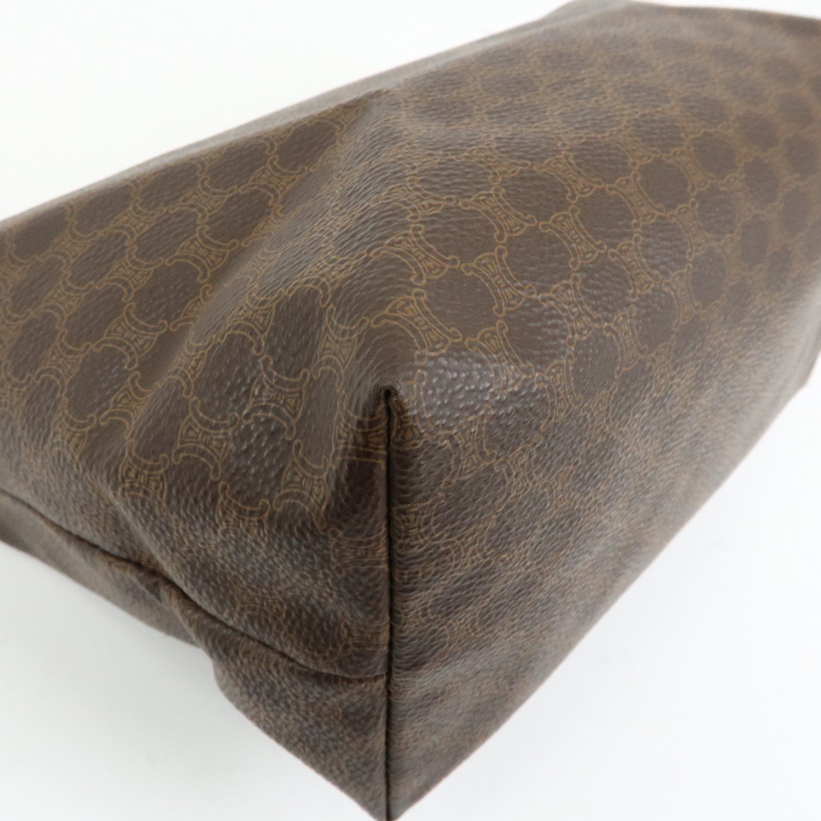 CELINE Macadam PVC Leather Hand Bag Pouch Brown