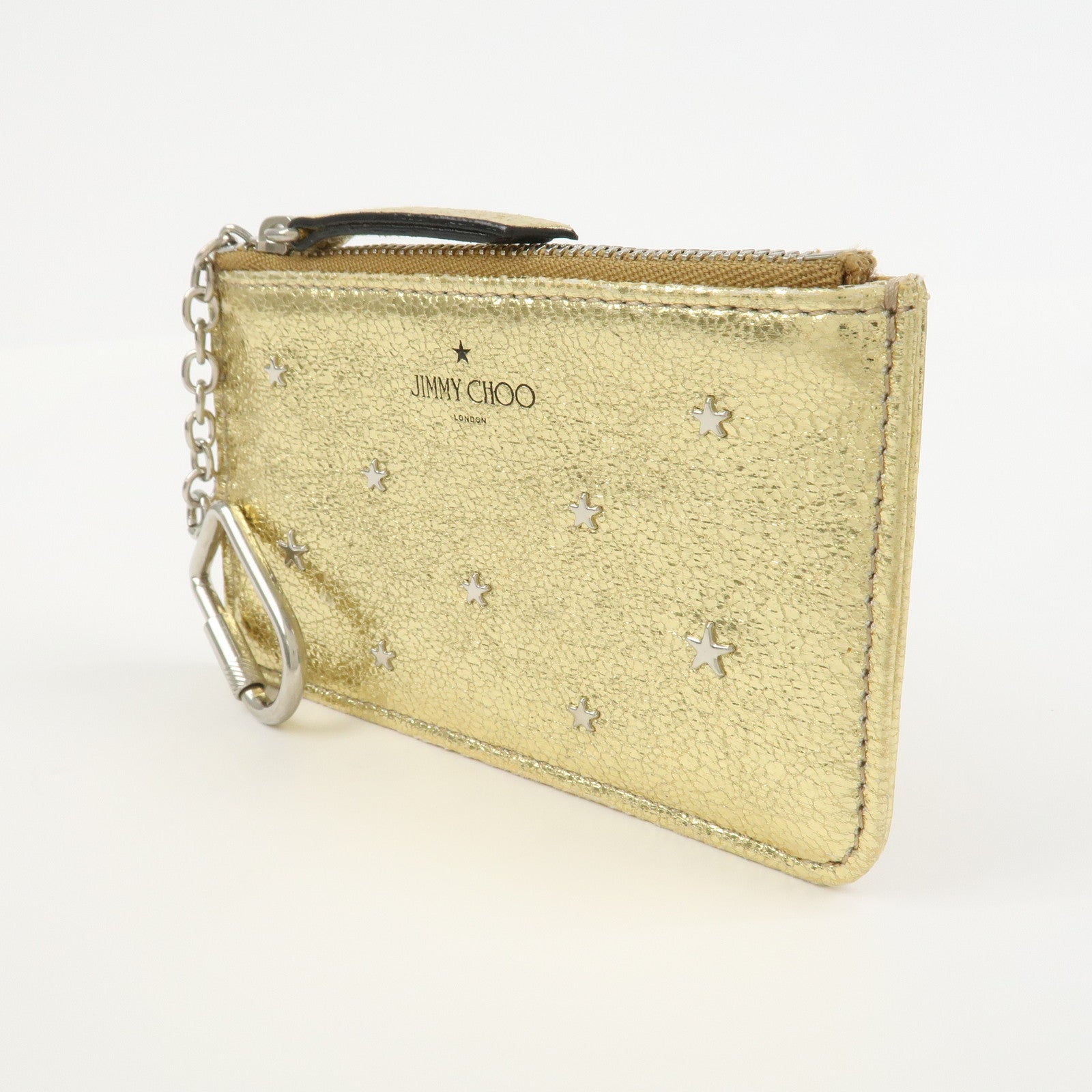 JIMMY CHOO Set of 2 Leather Long Wallet Coin Case Gray Gold