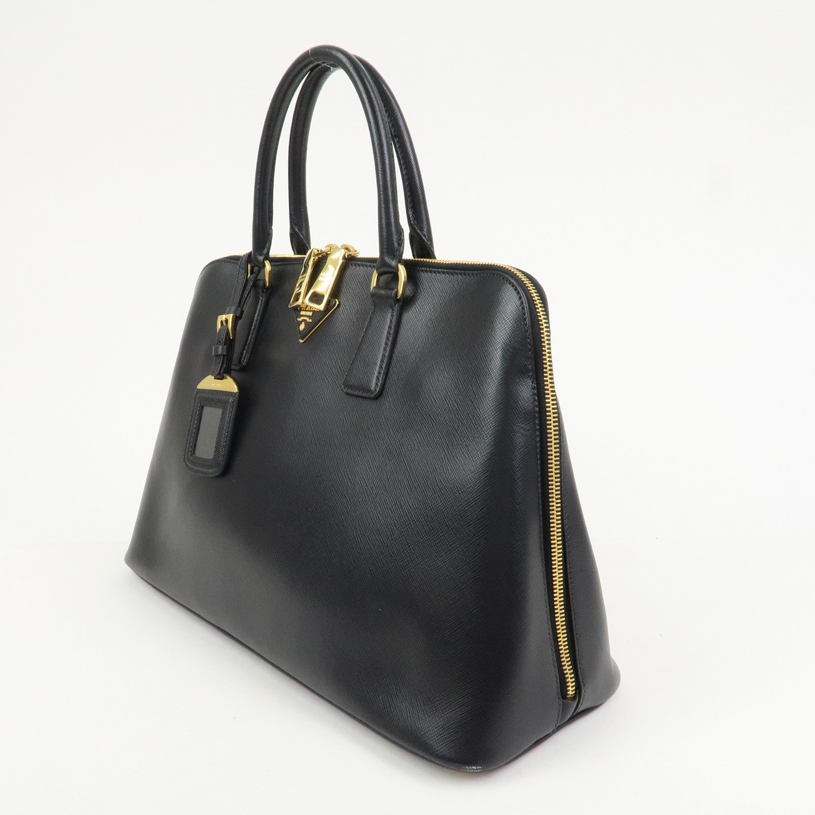 PRADA Logo Saffiano Leather Hand Bag Tote Bag Black BL0812