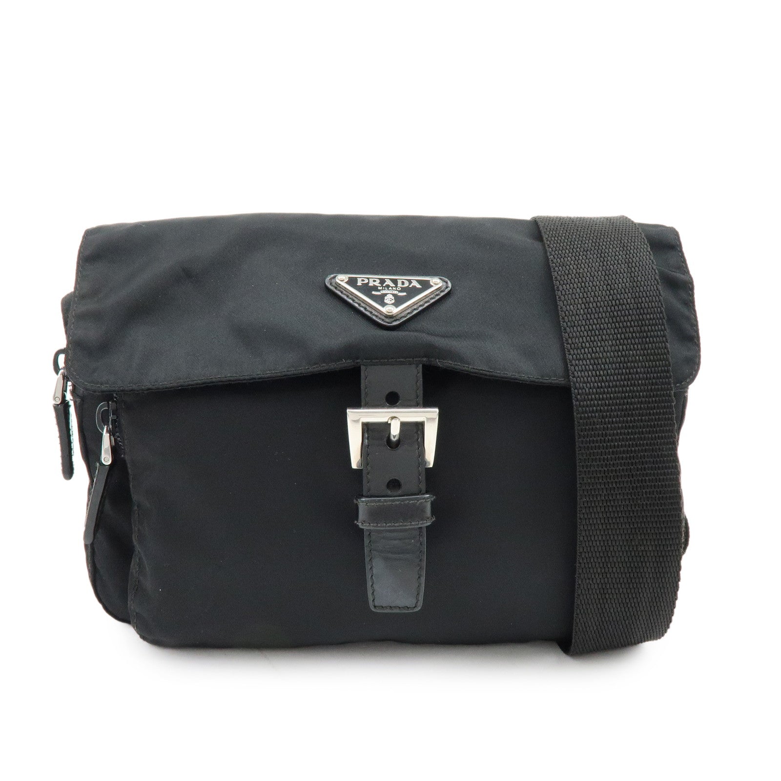 PRADA Triangle Logo Nylon Shoulder Bag Crossbody Bag Black