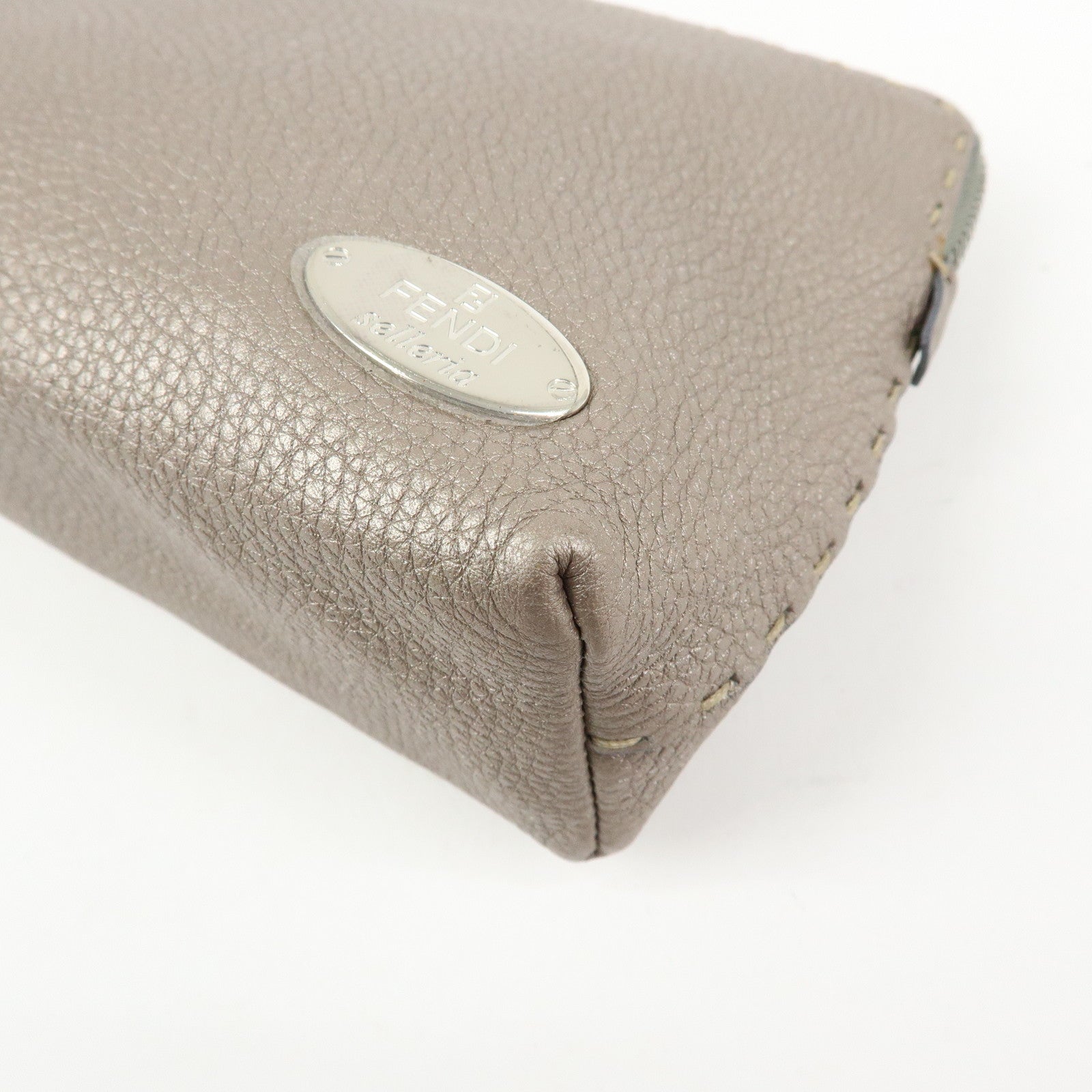 FENDI Selleria Leather Pouch Cosmetic Pouch Gray