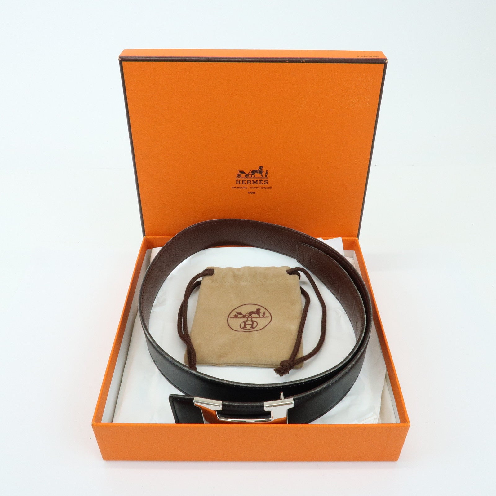 HERMES BoxCalf H Buckle Reversible Constance Belt □B Stamped Black