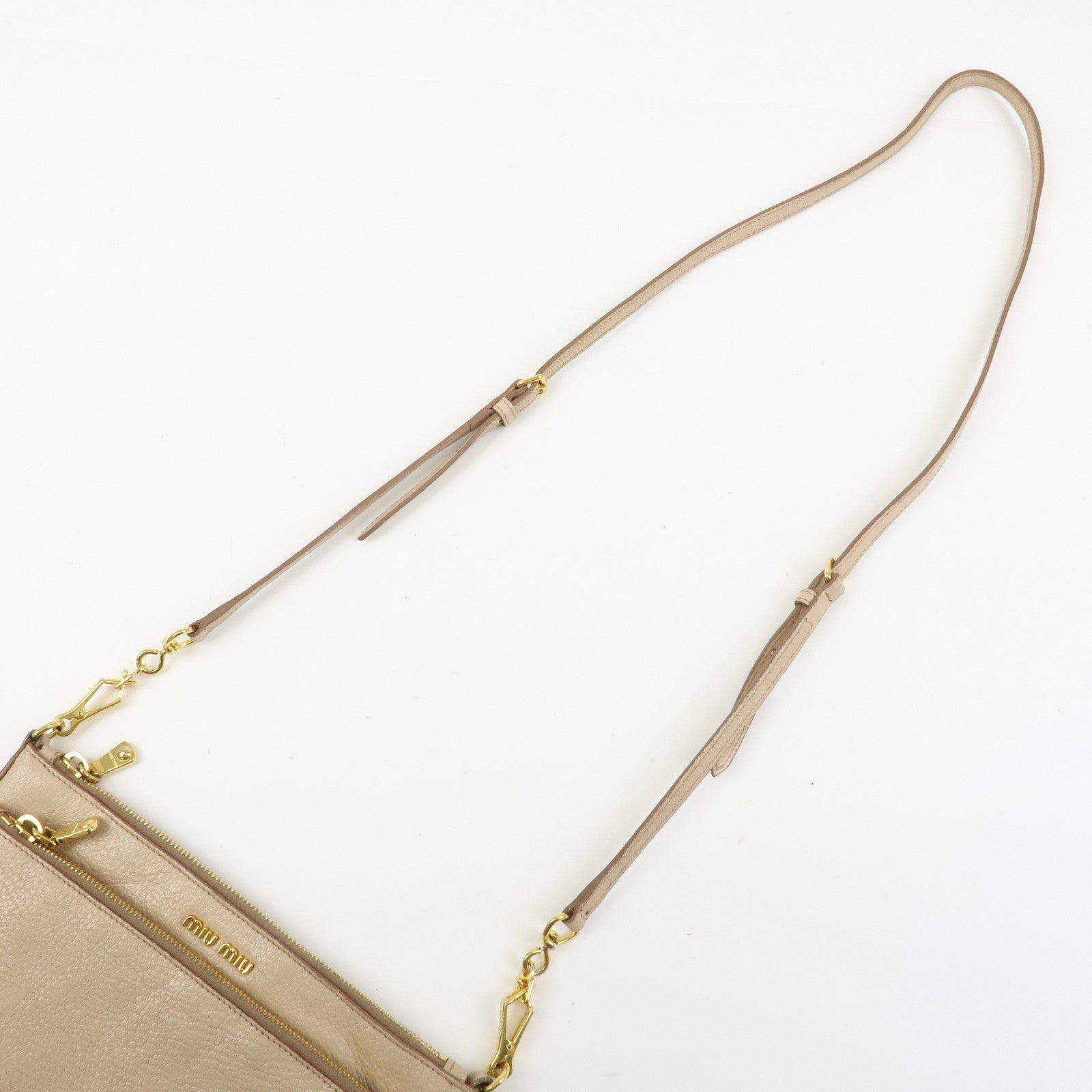 MIU MIU MADRAS Leather Shoulder Bag Crossbody Bag Beige RP0369
