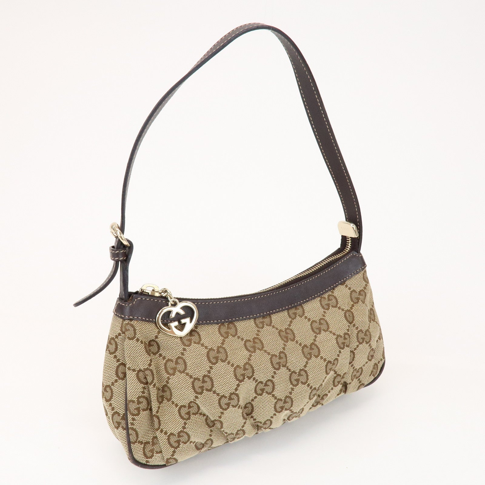 GUCCI Lovely Heart GG Canvas Leather Hand Bag Shoulder Bag 245938