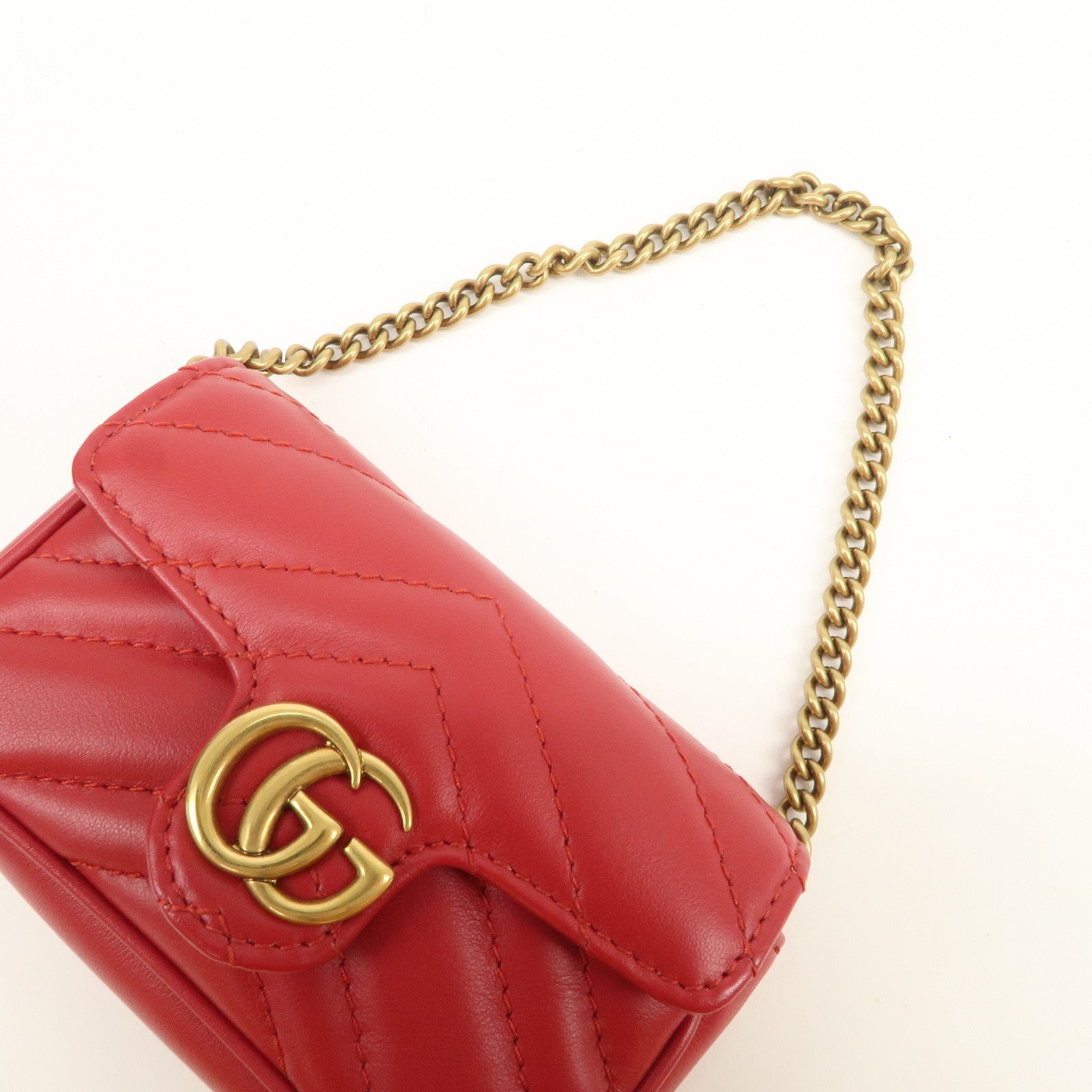 GUCCI GG Marmont Leather Chain Hand Bag Pouch Red 575161