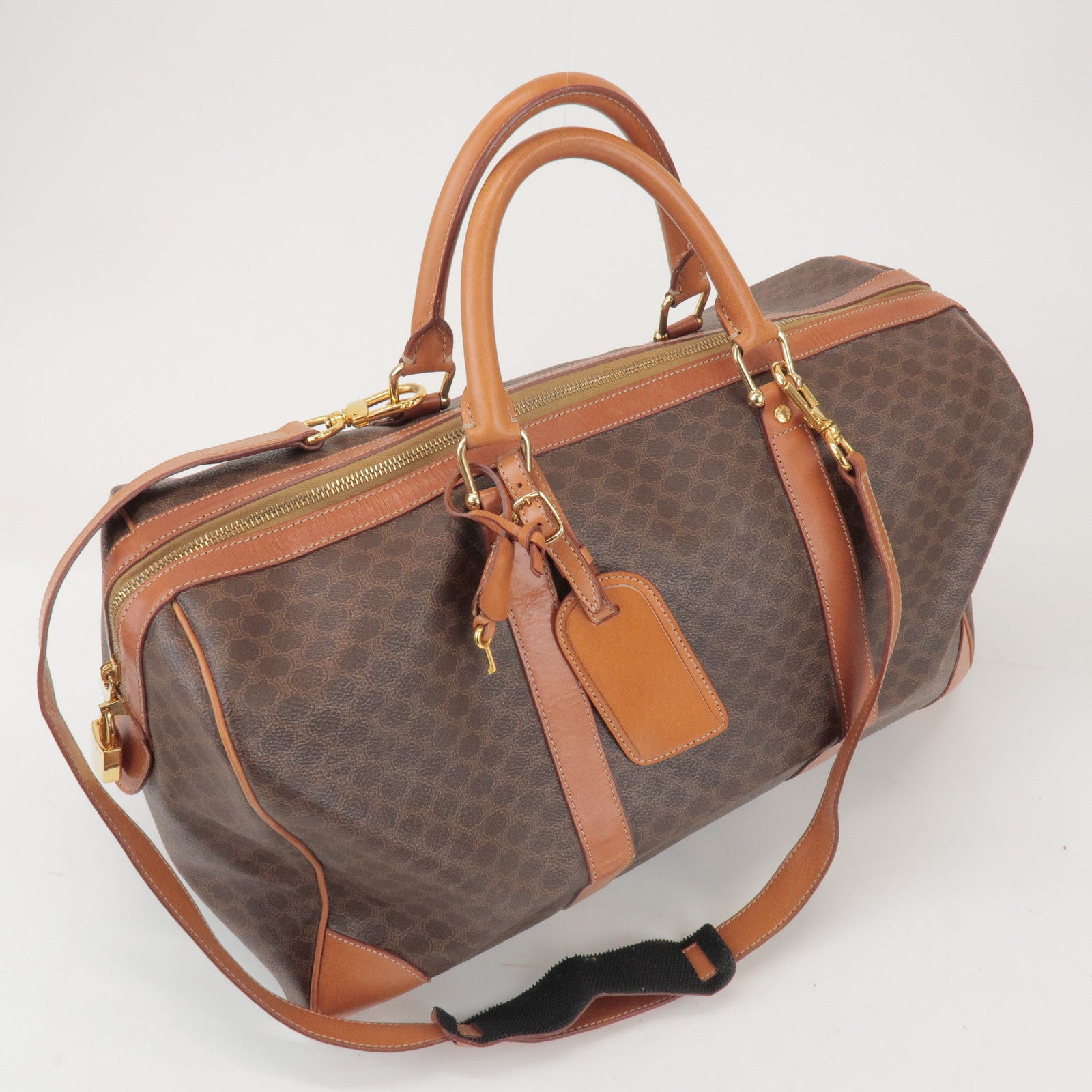 CELINE Macadam PVC Leather 2Way Boston Bag Hand Shoulder Bag Brown