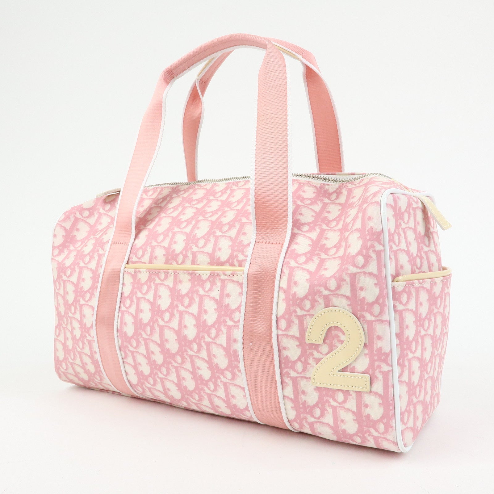 Christian Dior Trotter PVC Patent Leather Boston Bag Hand Bag Pink