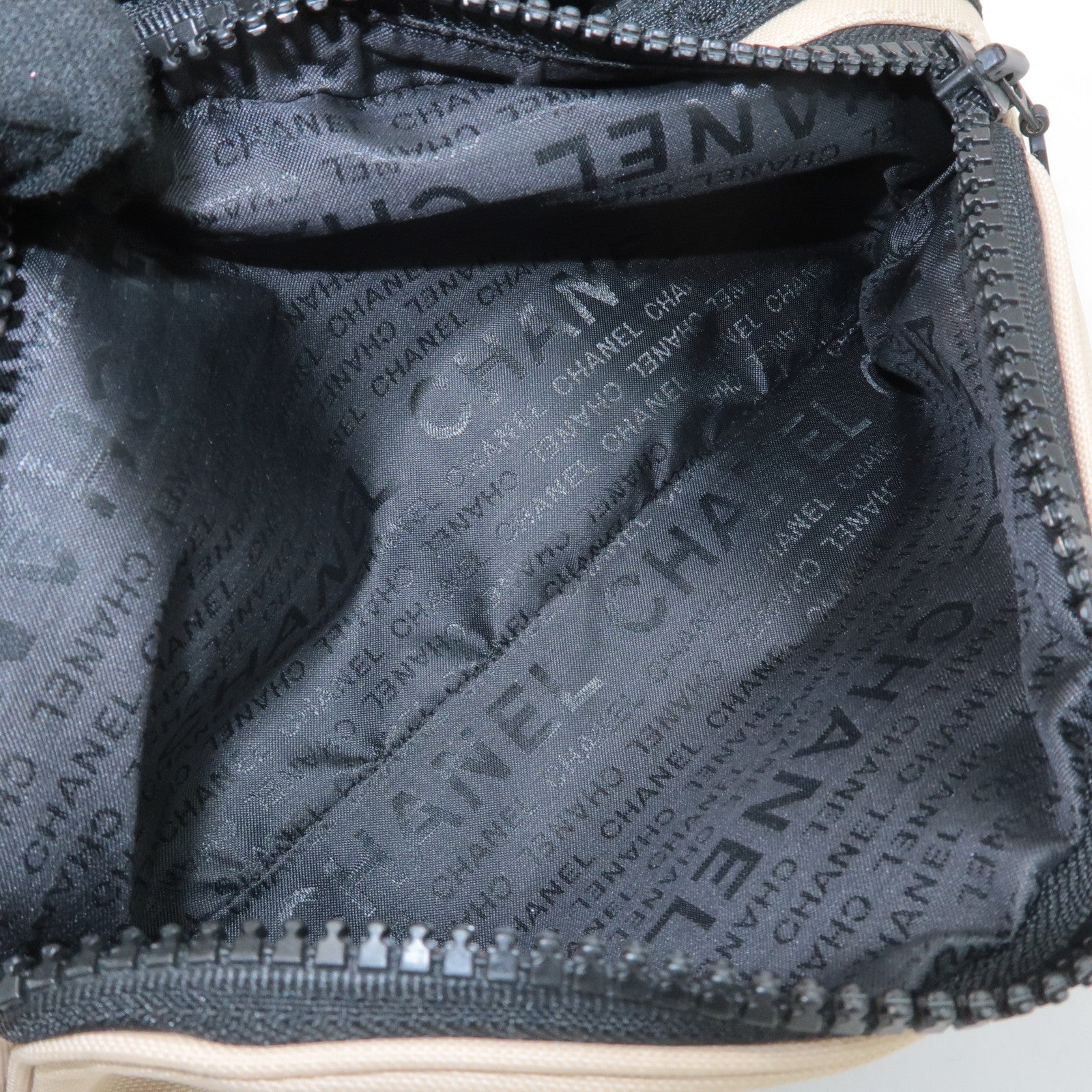 CHANEL Sports Line Nylon Leather Pouch Beige Black
