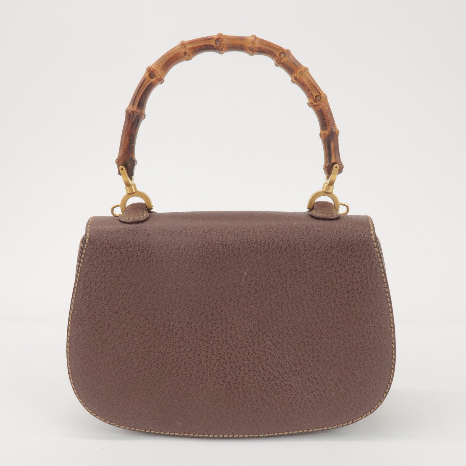 GUCCI Bamboo Leather 2Way Bag Hand Bag Shoulder Bag Brown 000 2040