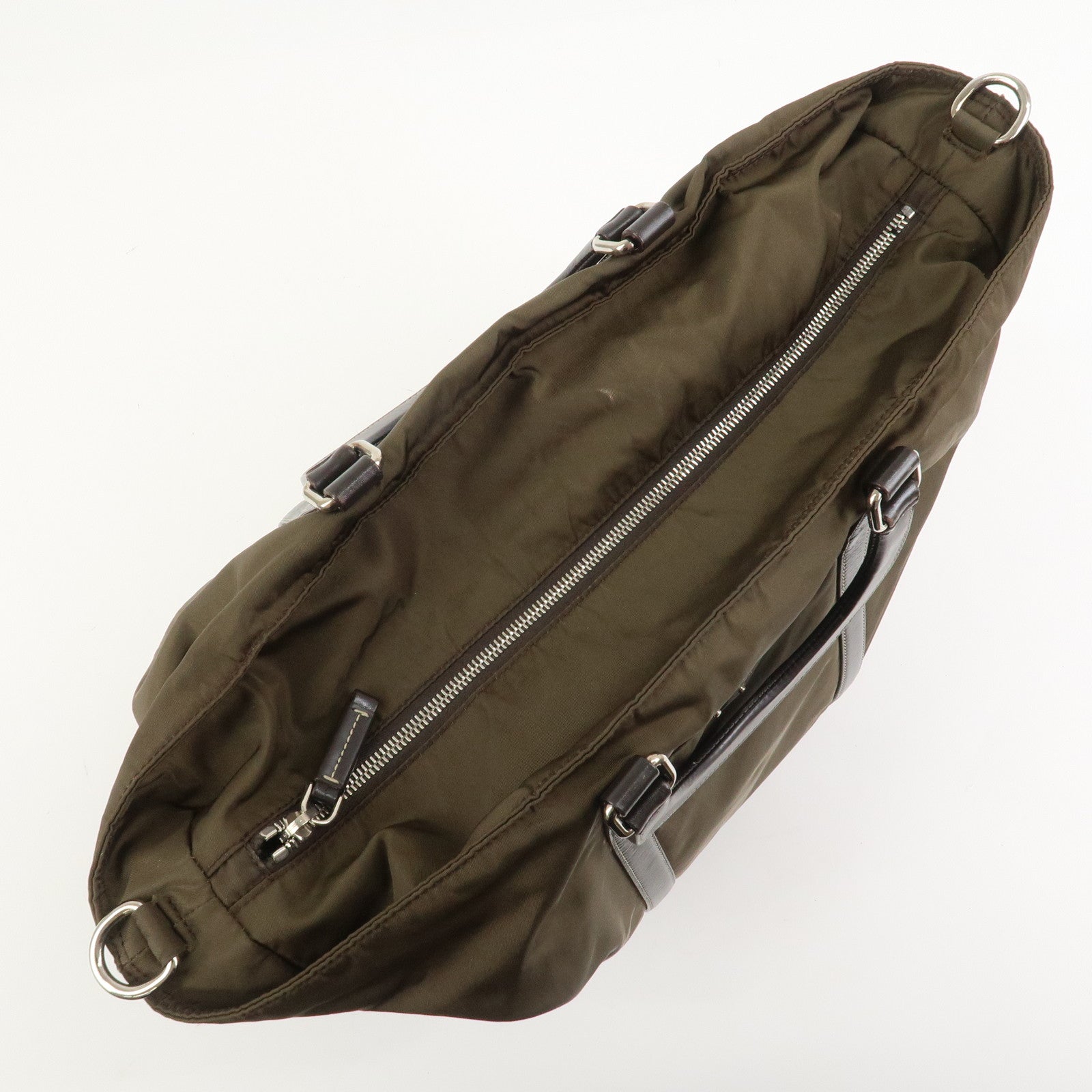 PRADA Triangle Logo Nylon Leather 2Way Hand Bag Shoulder Bag Khaki