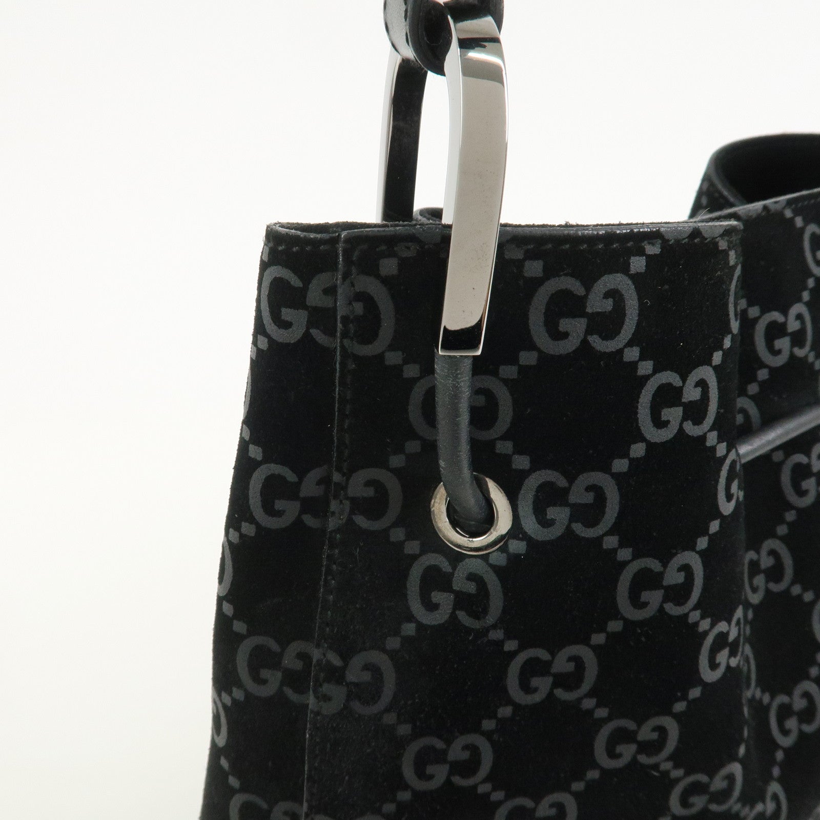 GUCCI GG Suede Shoulder Bag Hand Bag Black 001・3748