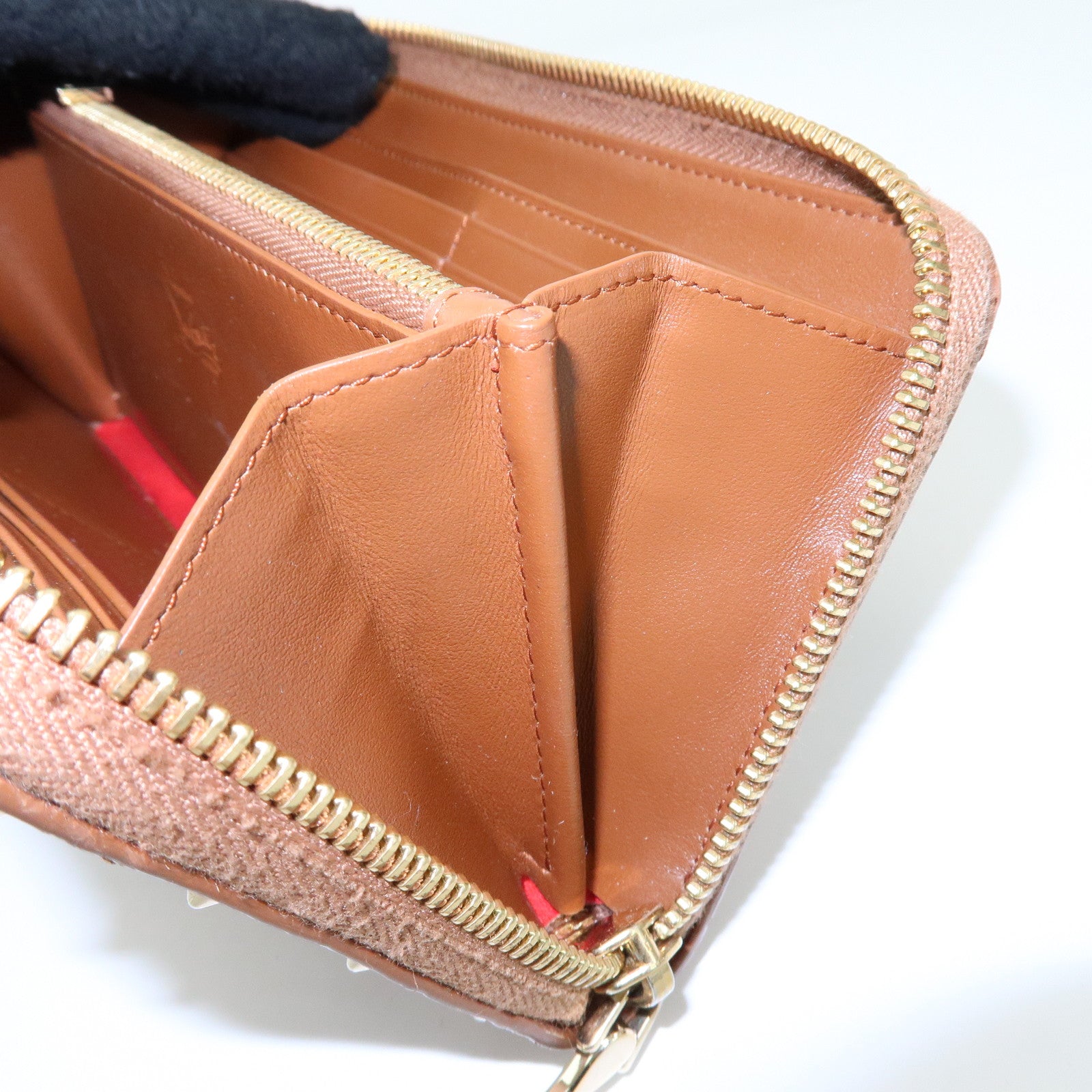 Christian Louboutin Embossed Leather Long Wallet Studs Brown
