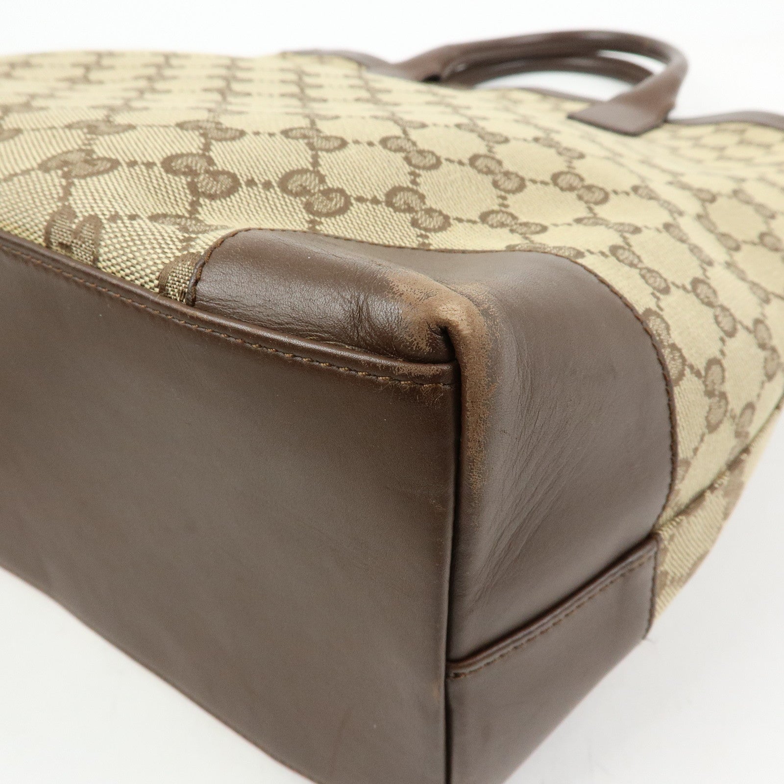 GUCCI GG Canvas Leather Tote Bag Hand Bag Beige Brown 002・1121