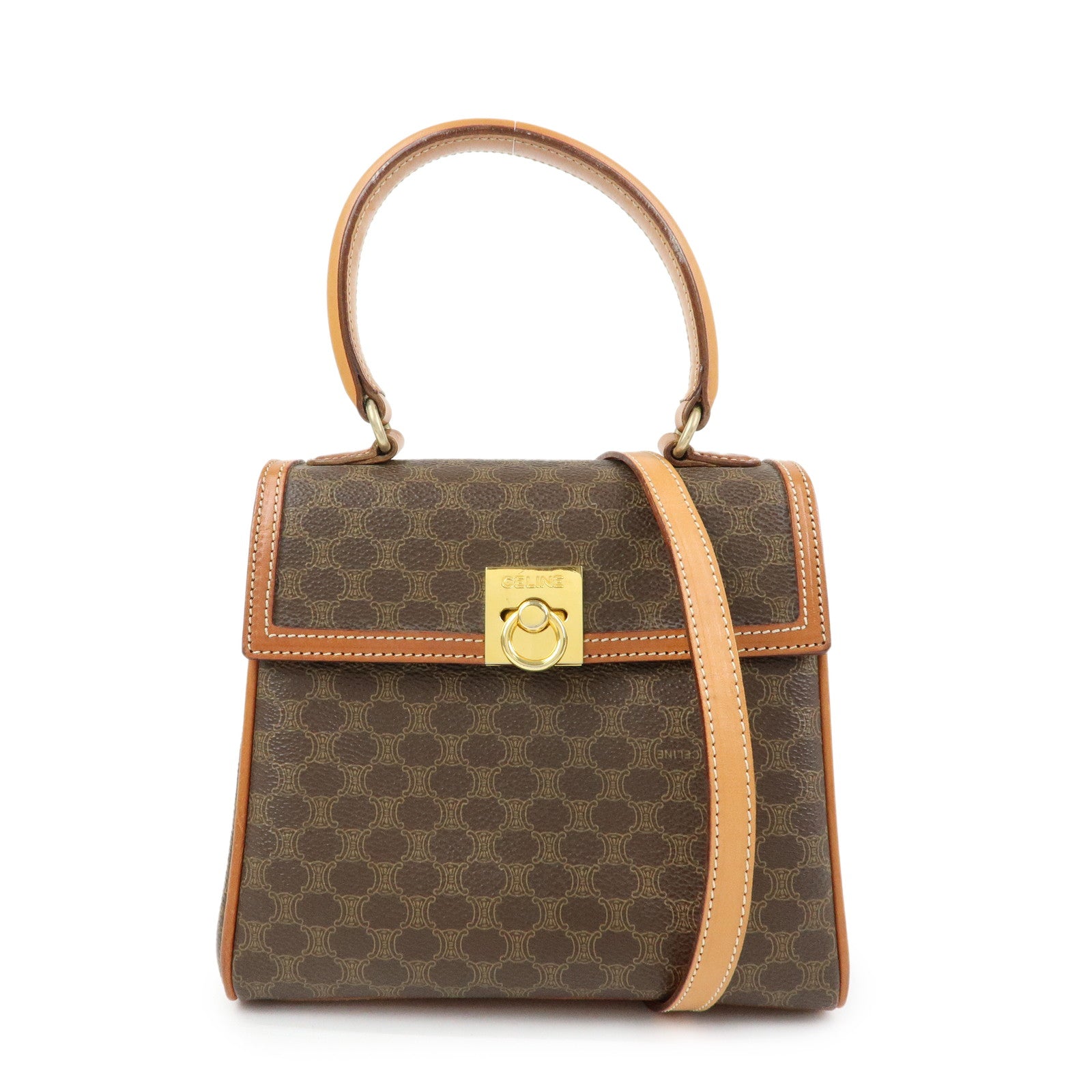 CELINE Macadam PVC Leather 2WAY Bag Hand Bag Shoulder Bag Brown