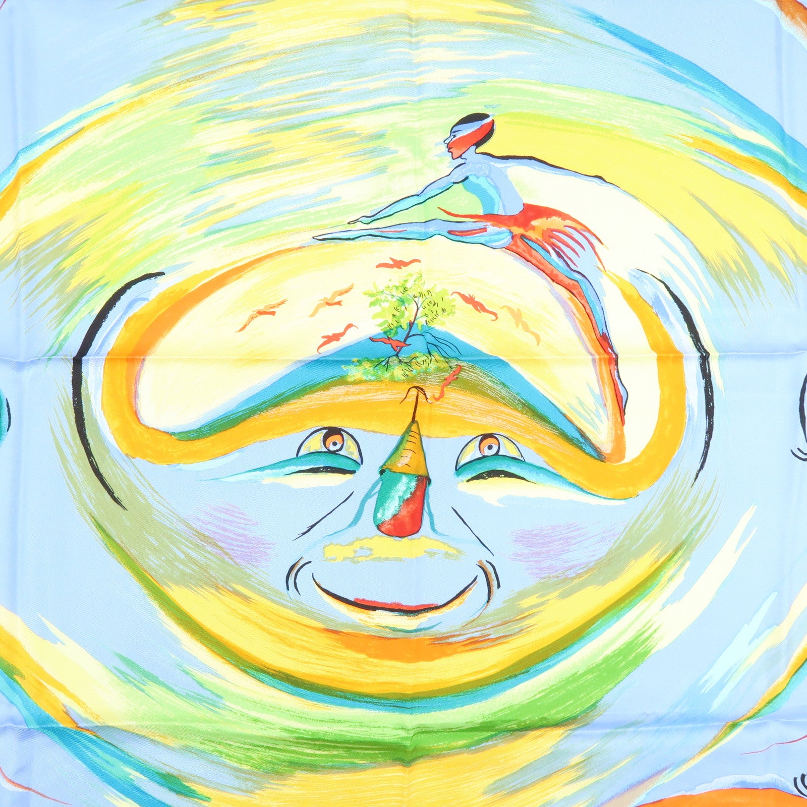 HERMES Carre 90 Silk 100% Scarf Smiles in Third Millenary Blue
